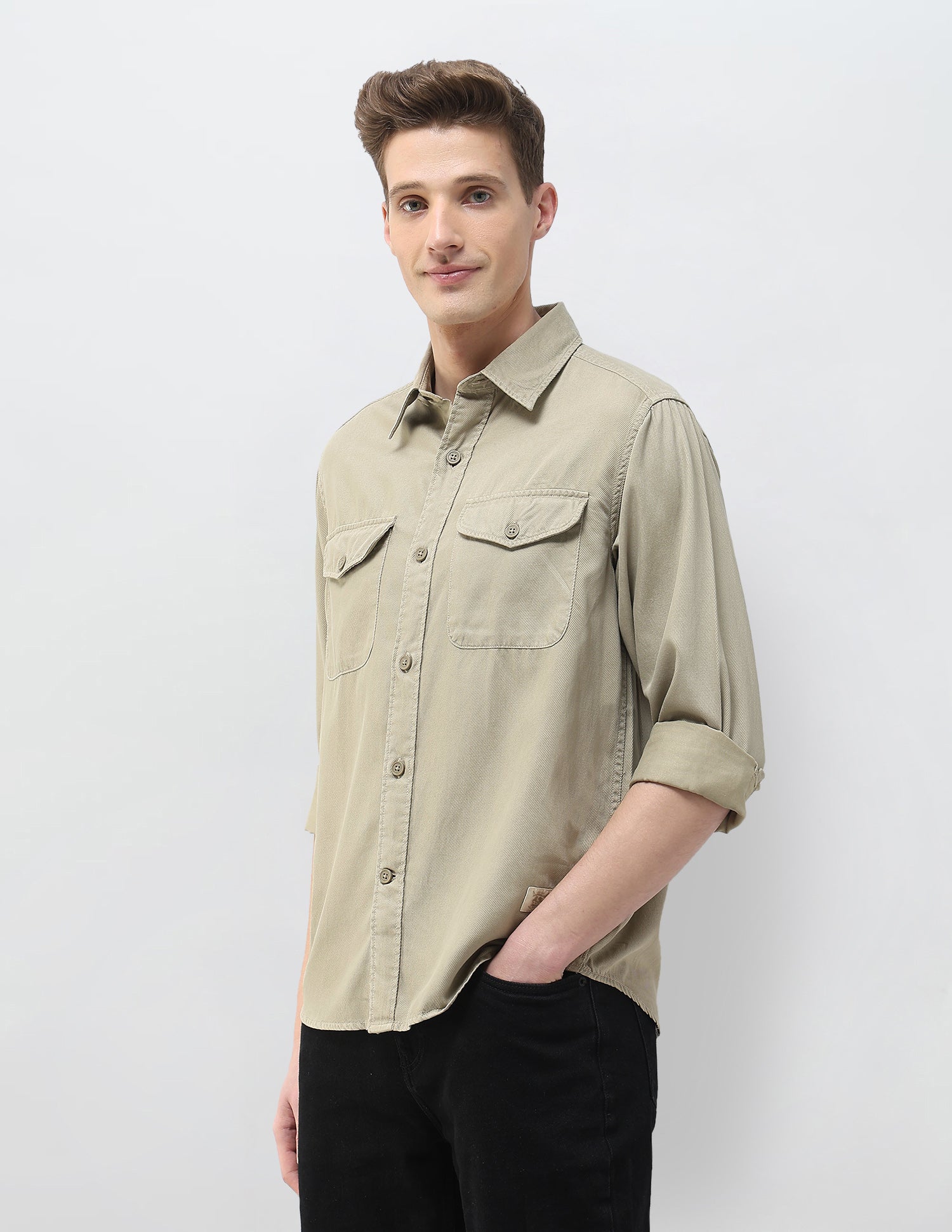 Twill Motel On The Coast Shirt Light Khaki - U.S. Polo Assn. India | Large
