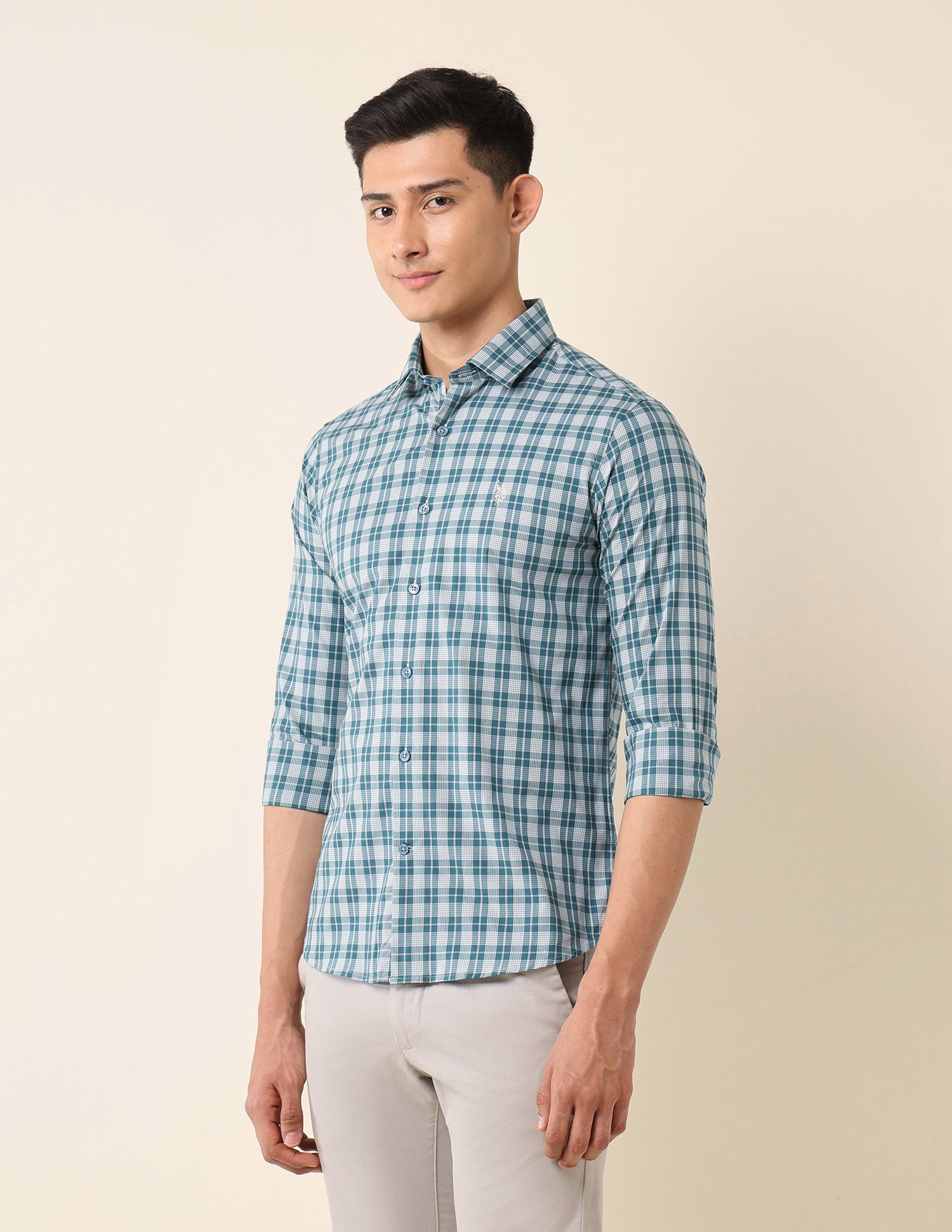 Tailored Fit Plaid Checked Shirt Teal - U.S. Polo Assn. India | Large