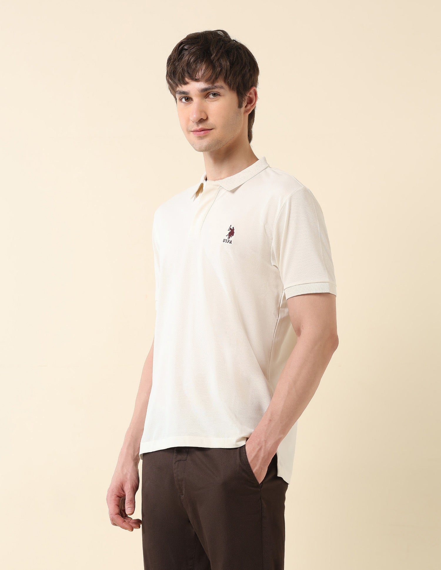 Slim Fit Varsity Polo Shirt Off White - U.S. Polo Assn. India | Large