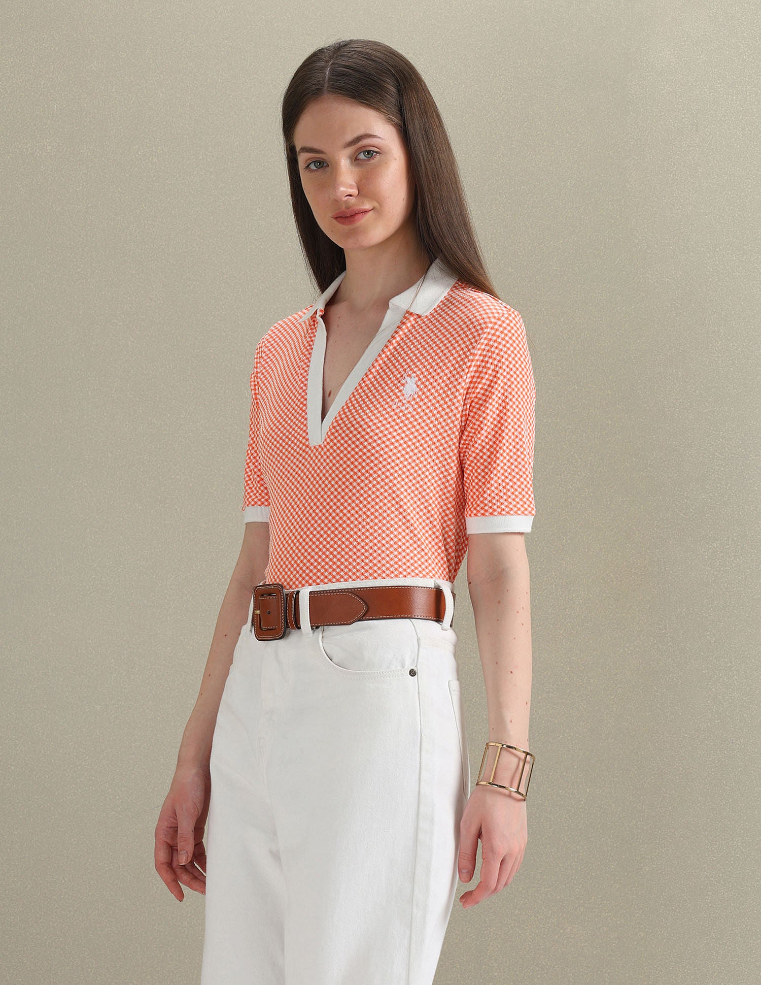 Open Placket Textured Polo Shirt Orange - U.S. POLO ASSN. | Large