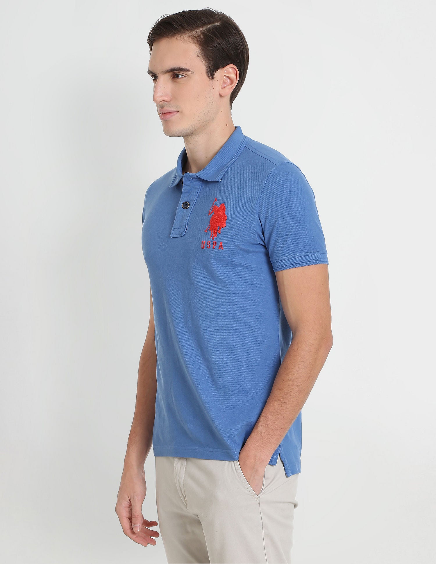 Ribbed Collar Pique Polo Shirt Blue - U.S. Polo Assn. India | Large