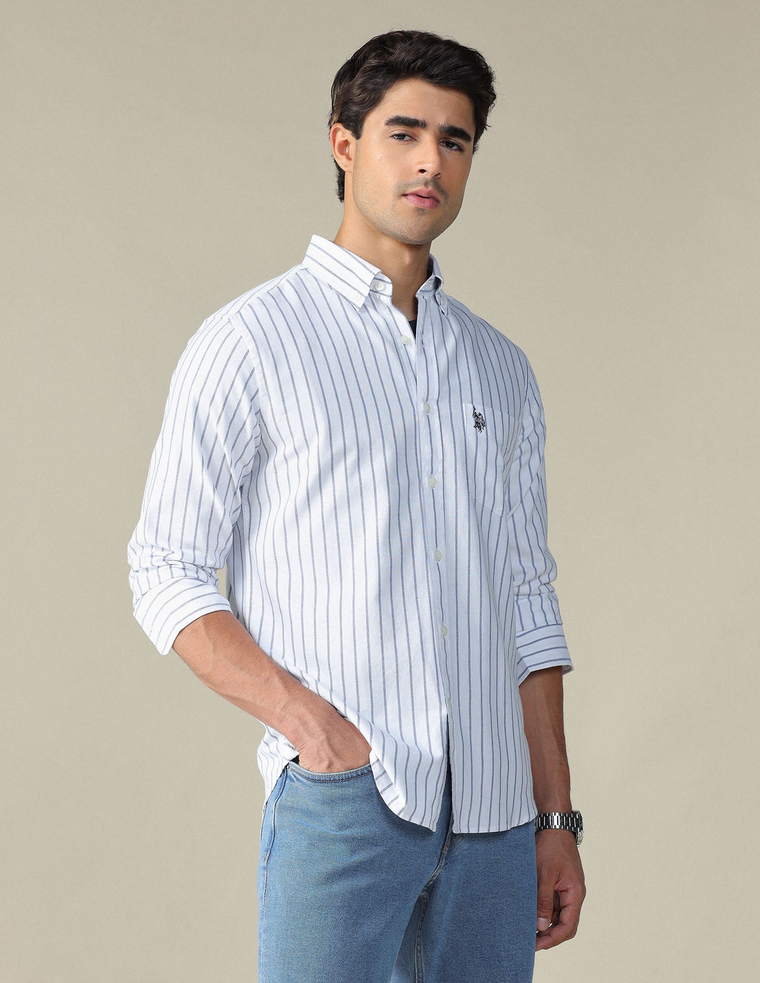 Vertical Striped Button Down Shirt Blue - U.S. POLO ASSN. | Large