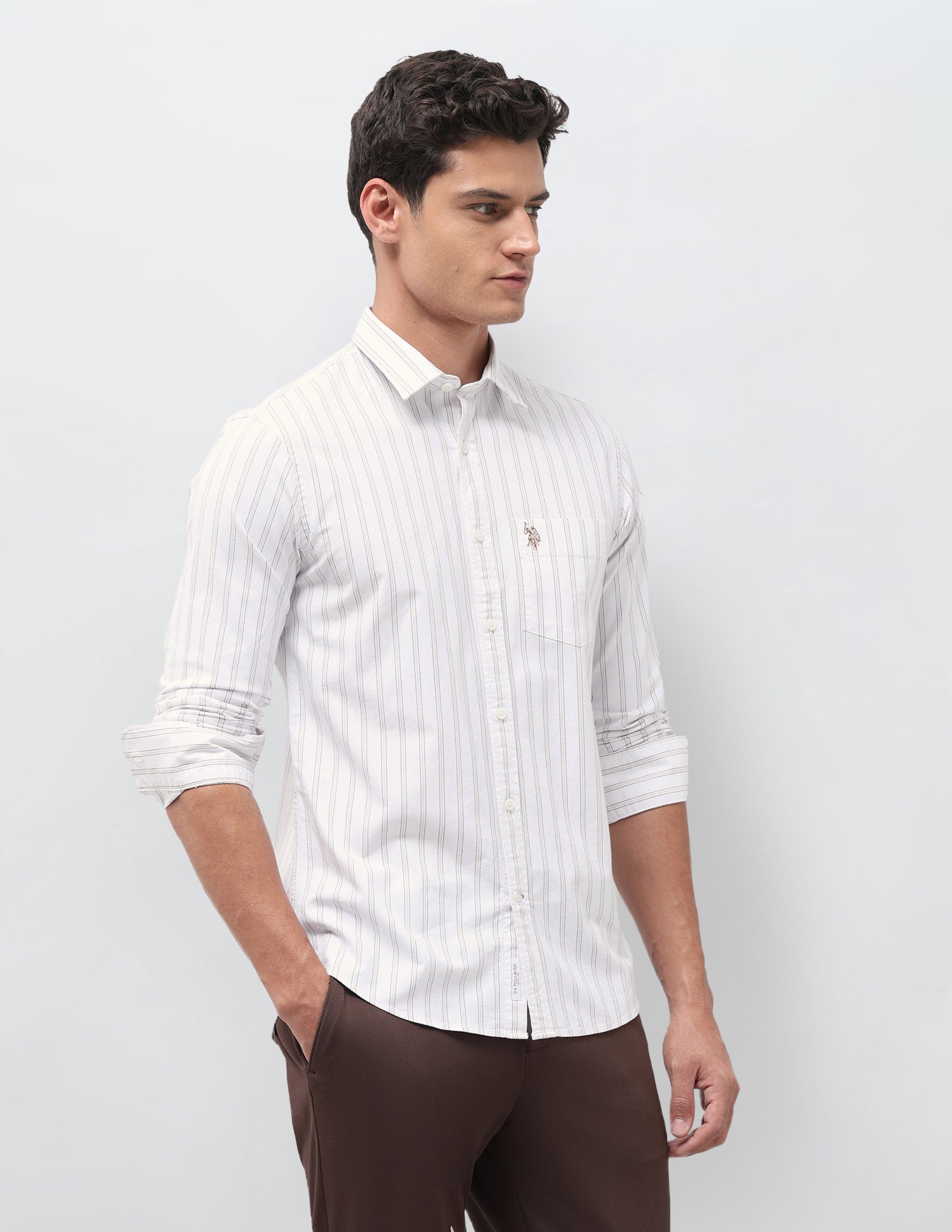 Vertical Striped Oxford Shirt Khaki - U.S. Polo Assn. India | Large