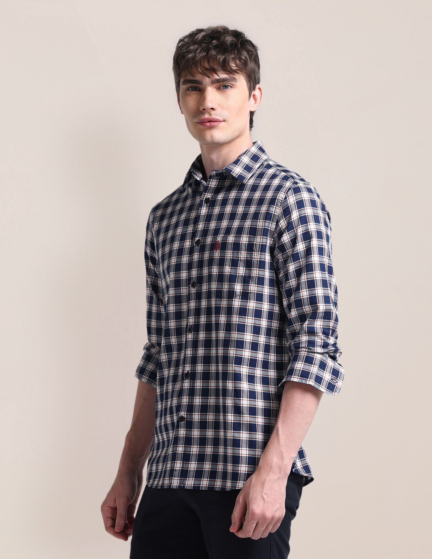 Tartan Checked Twill Cotton Shirt NAVY BLUE - U.S. Polo Assn. India | Large