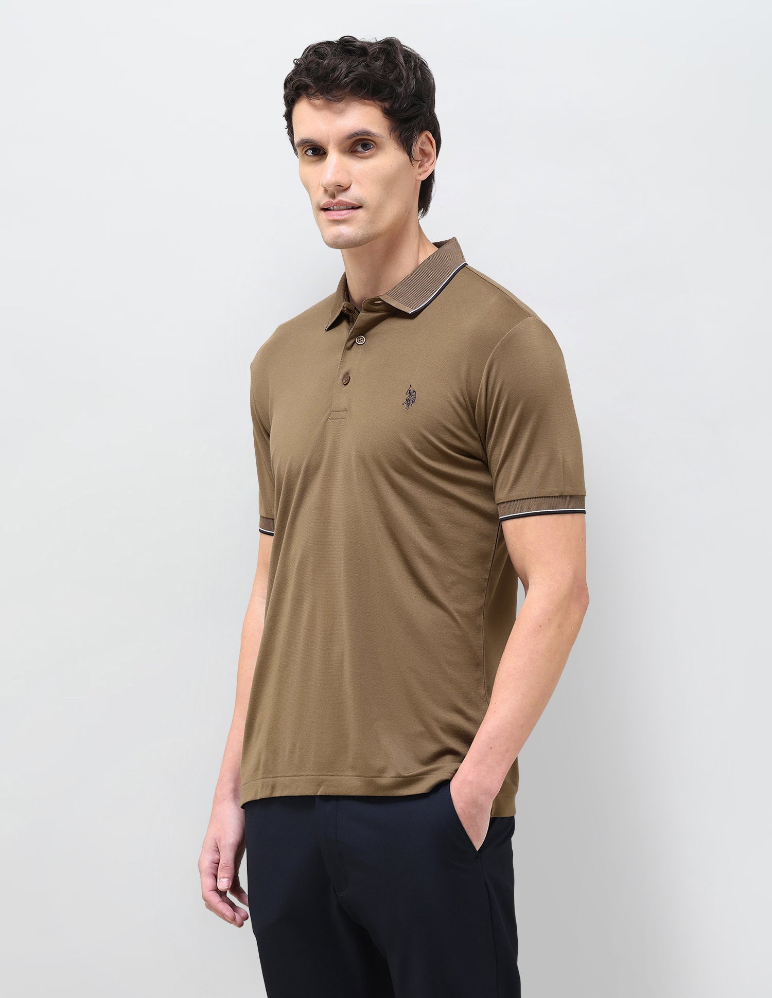 Solid Slim Fit Polo Shirt Khaki - U.S. Polo Assn. India | Large