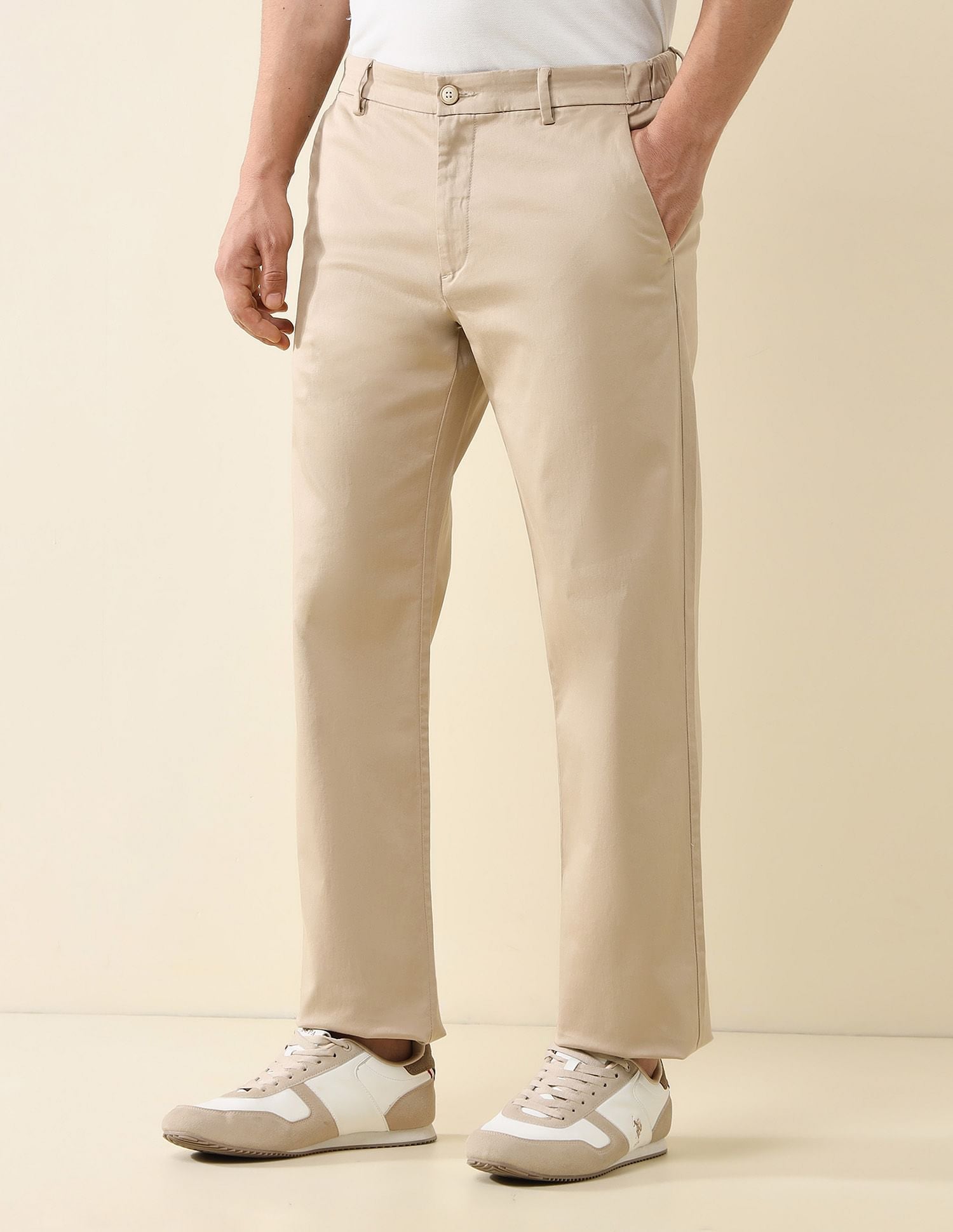 Elasticized Waist Straight Fit Trousers Beige - U.S. POLO ASSN. | Large