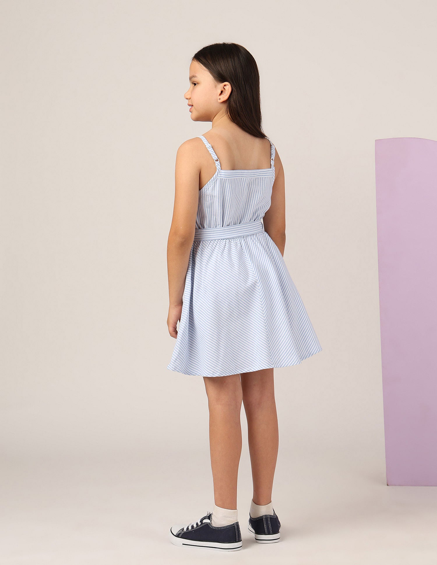 Girls Vertical Striped A-Line Dress Light Blue - U.S. POLO ASSN. | Large