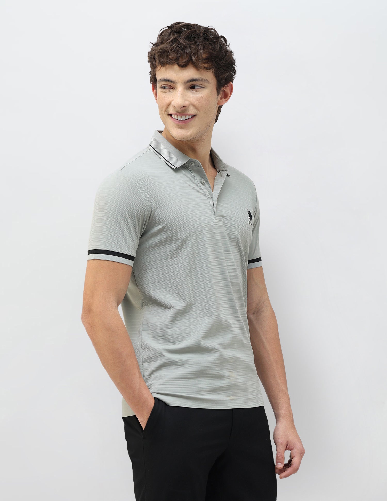 Textured Regular Fit Polo Shirt Light Grey - U.S. Polo Assn. India | Large
