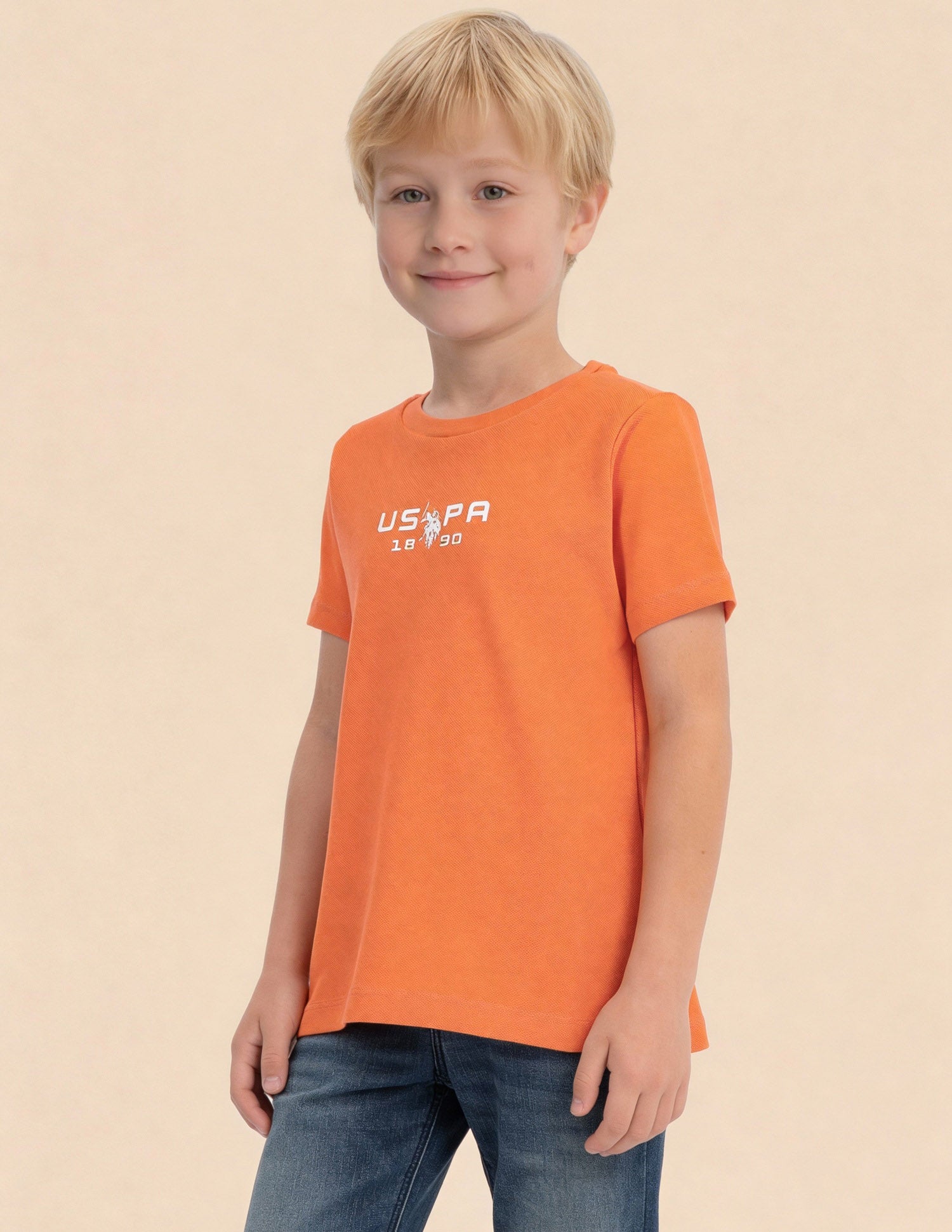 Boys Solid Regular Fit T-Shirt Orange - U.S. Polo Assn. India | Large