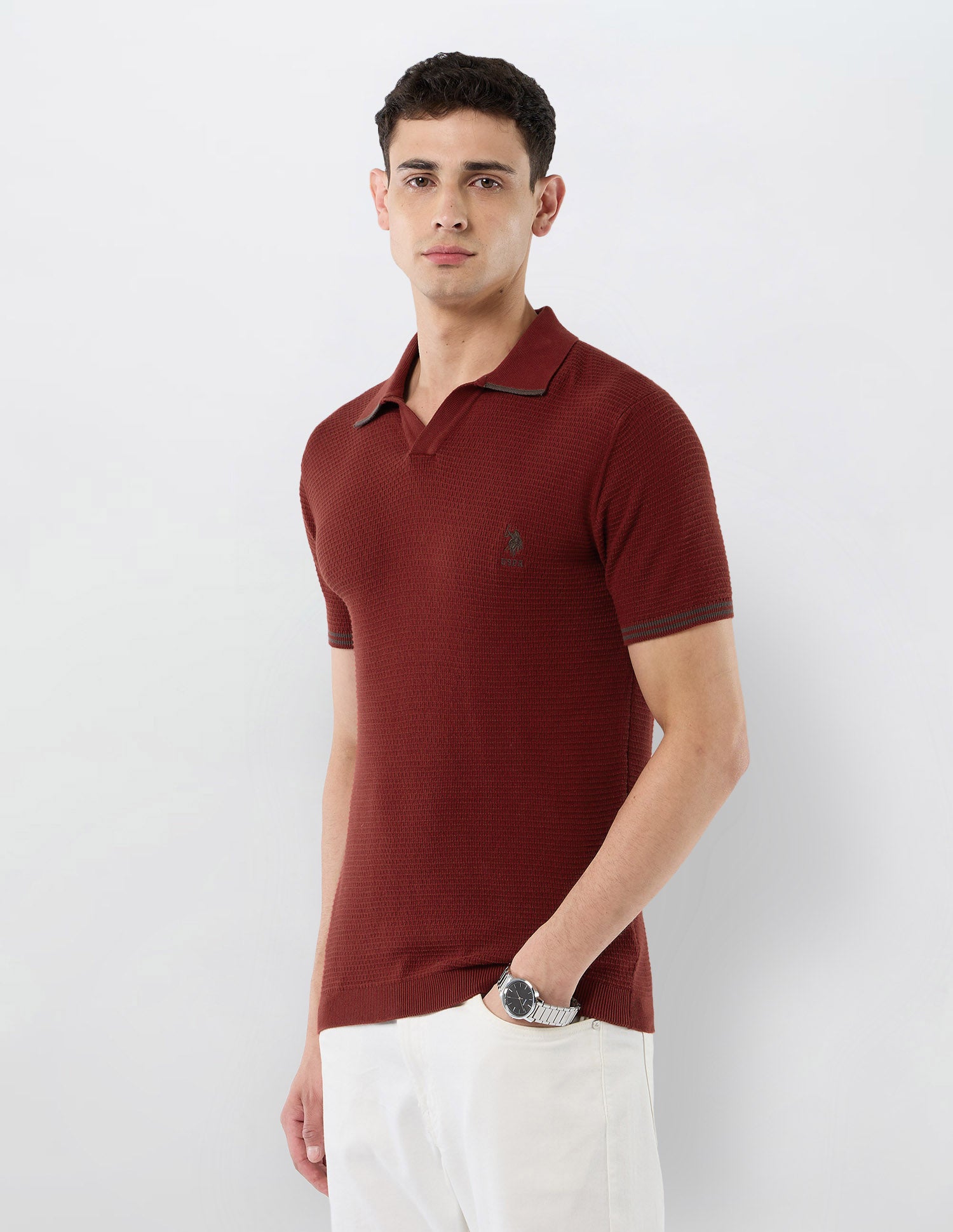 Textured Slim Fit Polo Shirt Rust - U.S. POLO ASSN. | Large