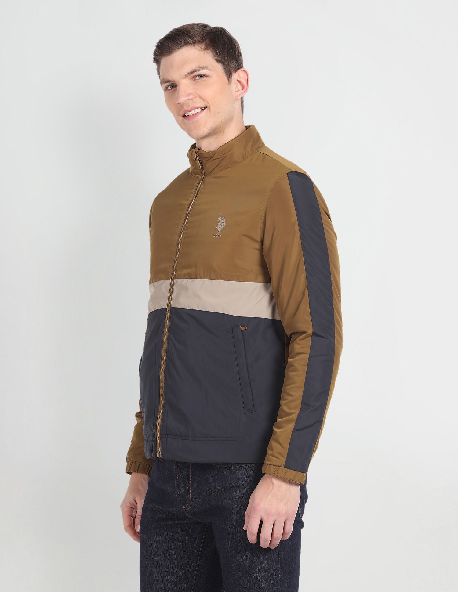 Lightweight Colour Block Jacket Brown and Navy - U.S. Polo Assn. India | Large