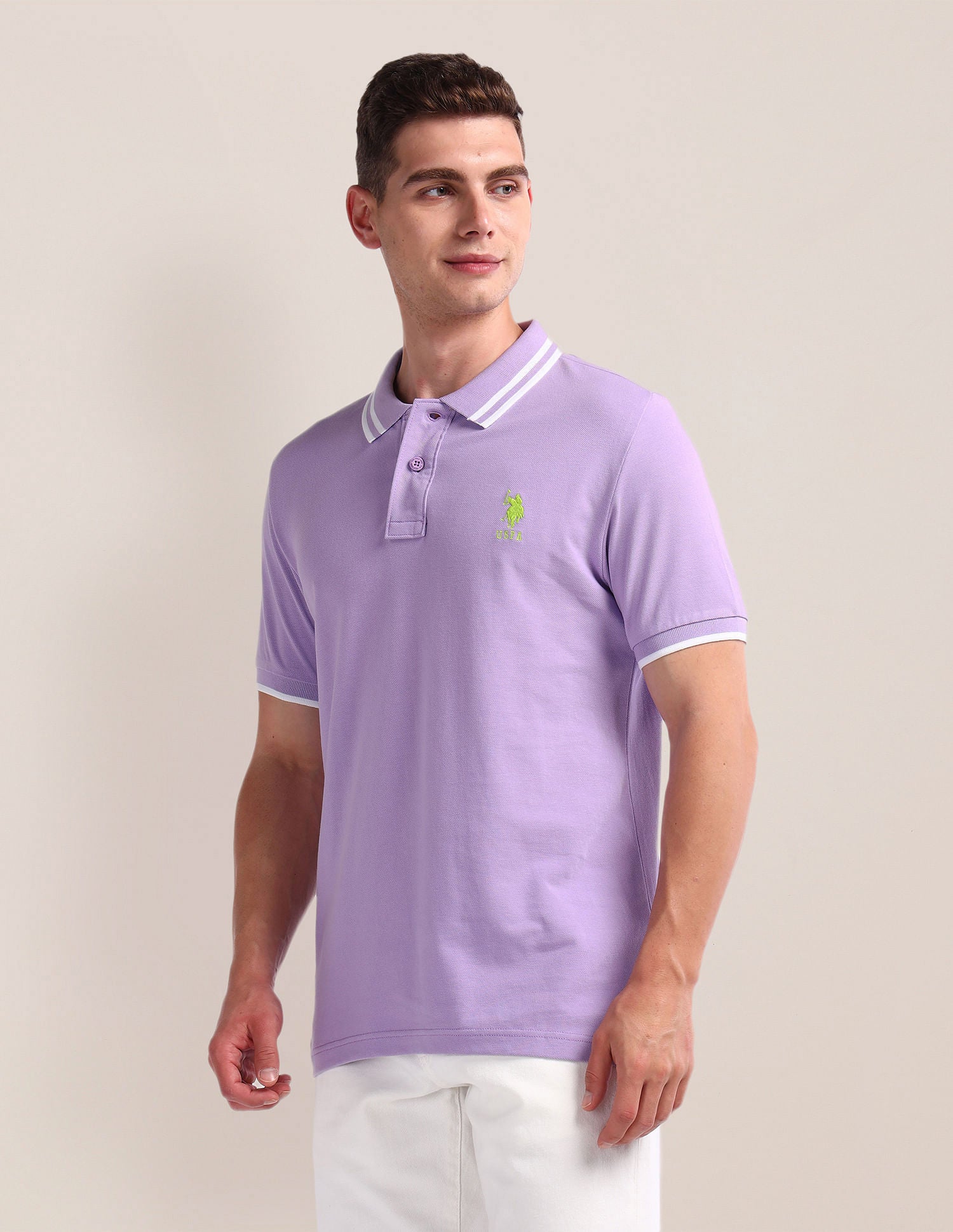 Solid Slim Fit Polo Shirt Lavender - U.S. Polo Assn. India | Large