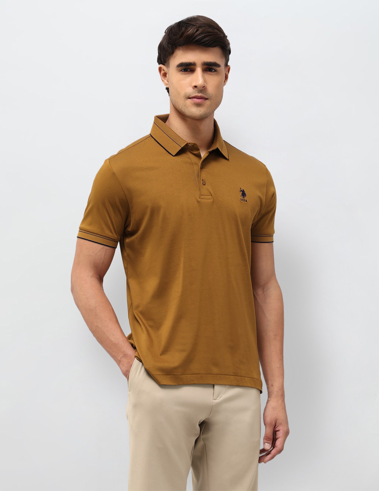 Solid Regular Fit Polo Shirt Mustard - U.S. POLO ASSN. | Large