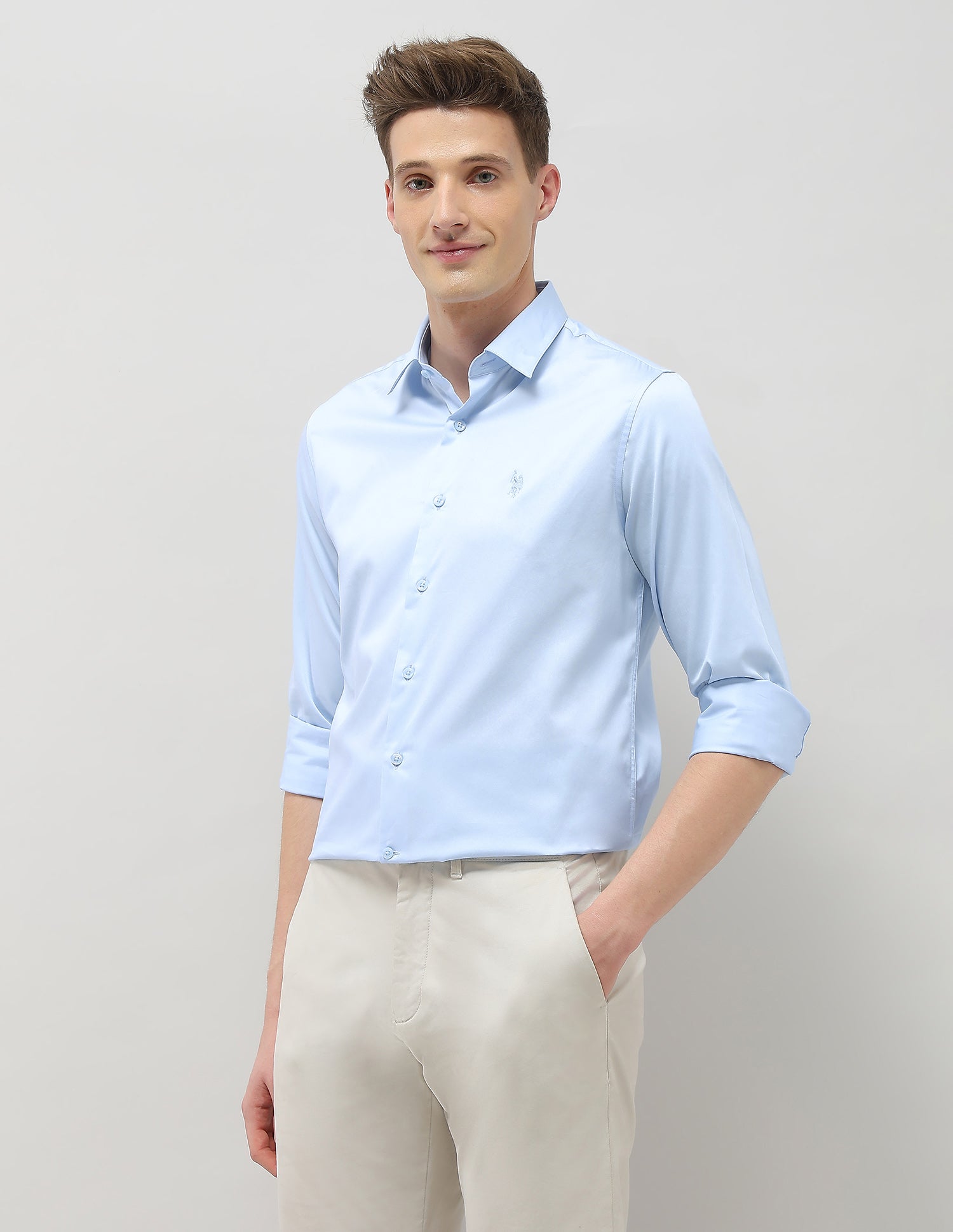 Solid Tailored Fit Shirt Light Blue - U.S. Polo Assn. India | Large