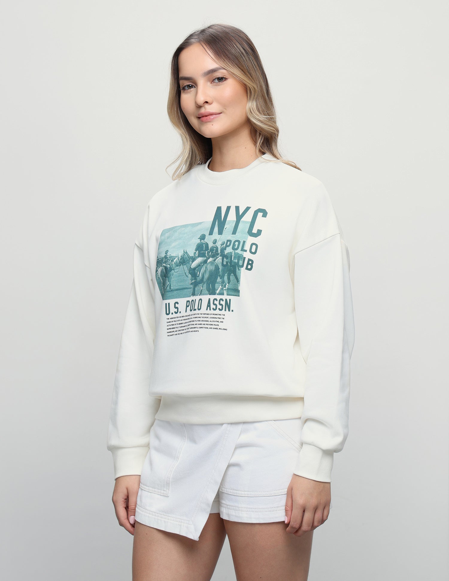 Graphic Brand Printed Oversized Fit Sweatshirt Off White - U.S. Polo Assn. India | Large