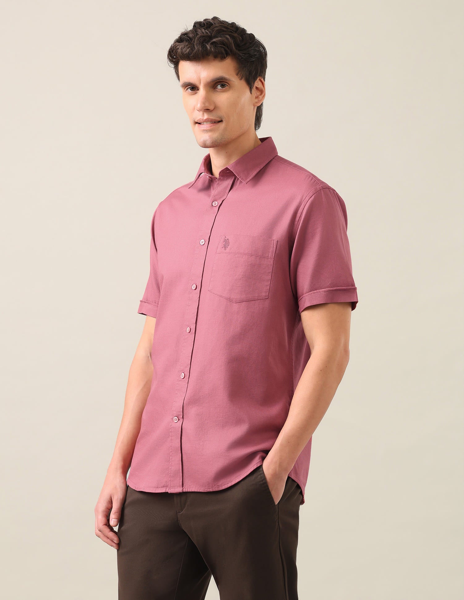 Solid Dobby Shirt Mauve - U.S. Polo Assn. India | Large