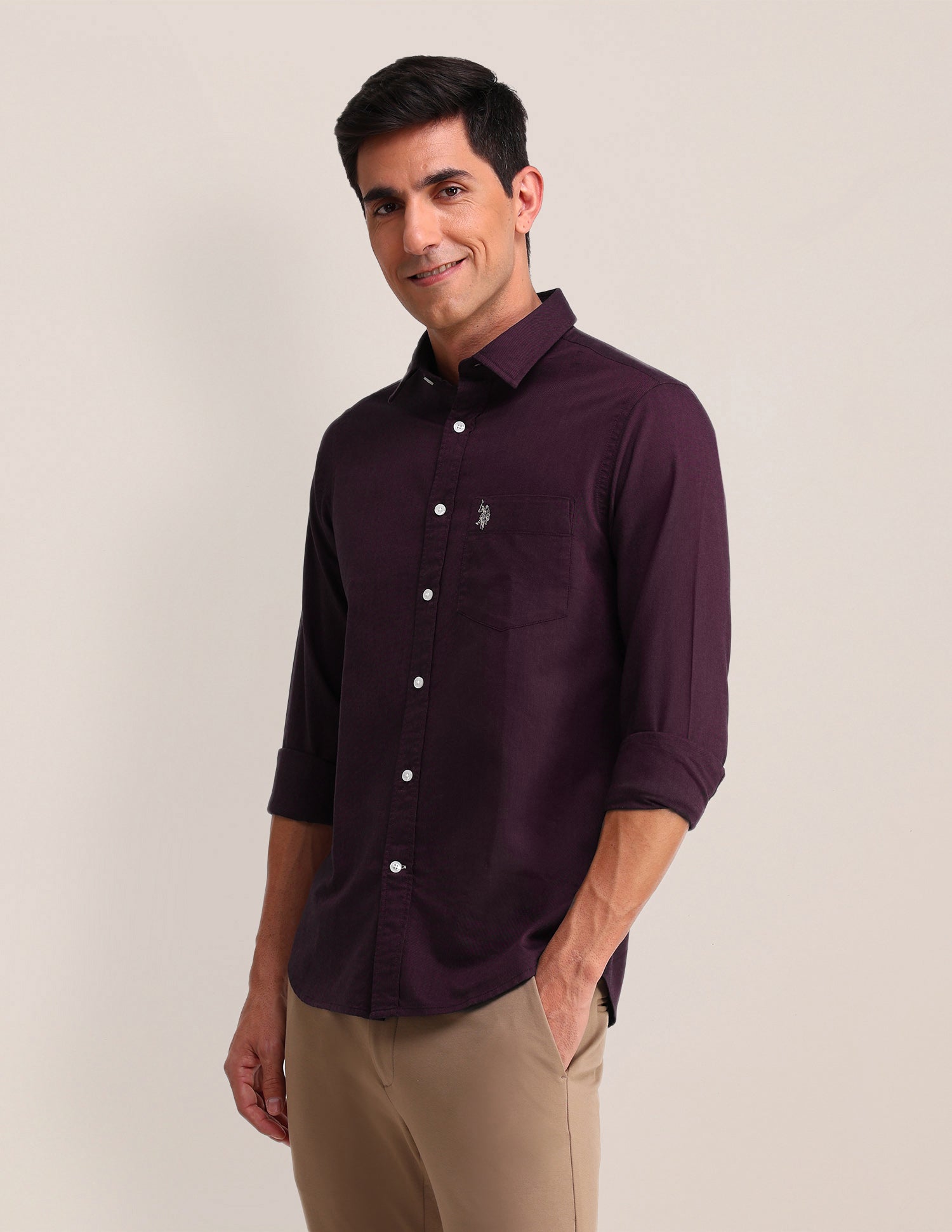 Solid Pattern Oxford Shirt Wine - U.S. Polo Assn. India | Large