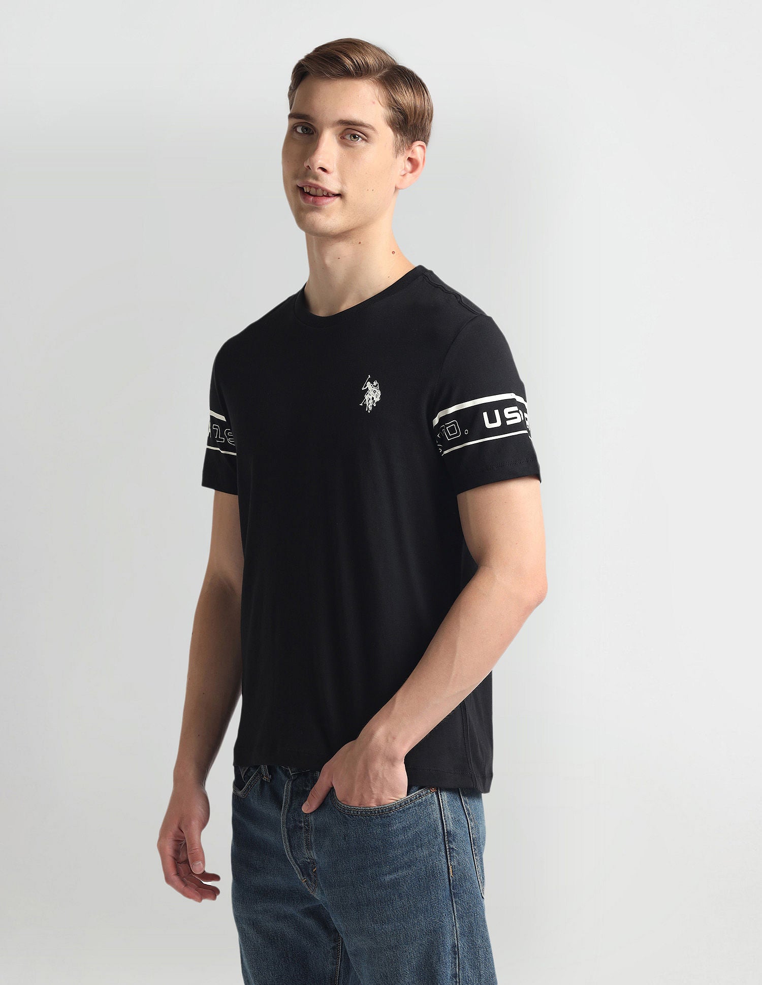 Crew Neck Sleeve Print T-Shirt Black - U.S. Polo Assn. India | Large