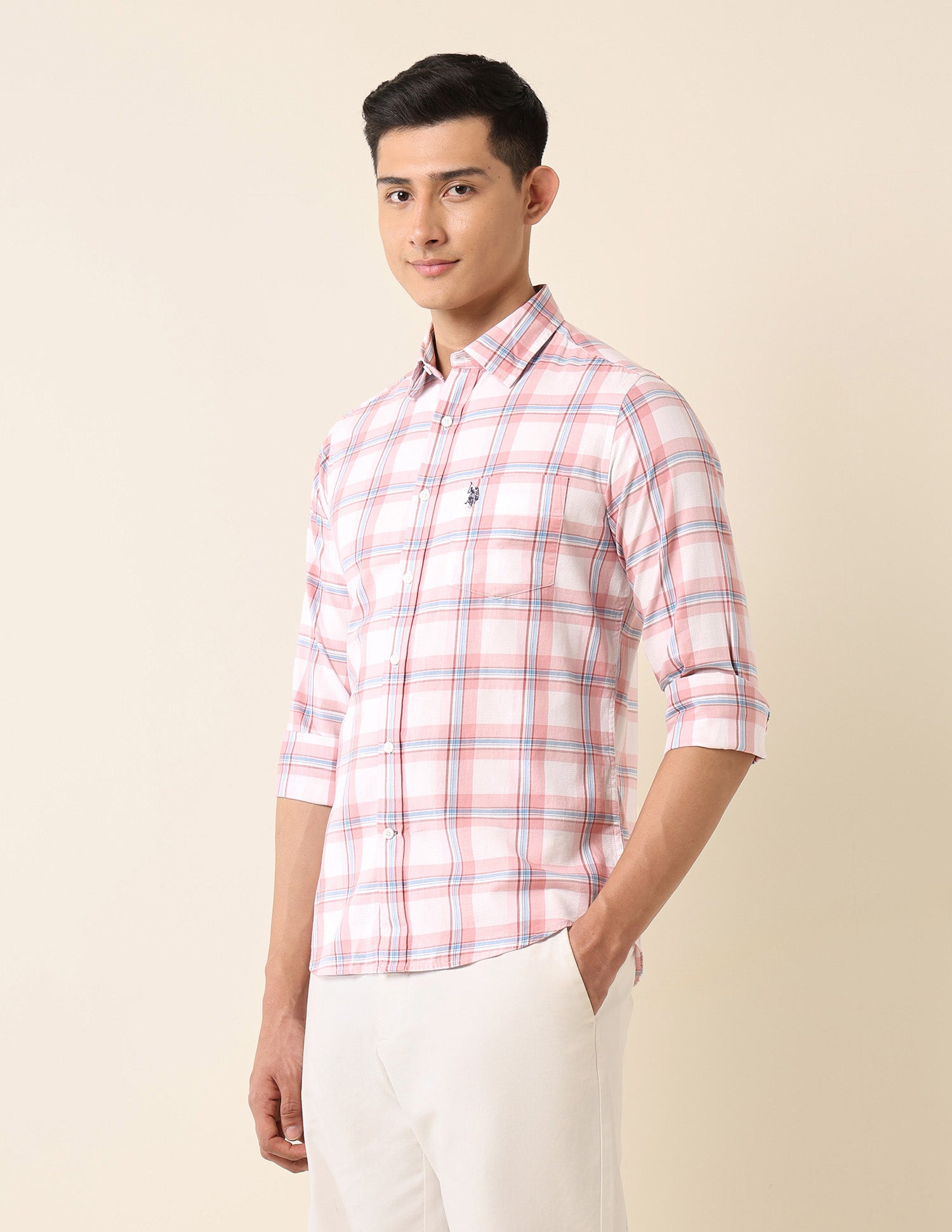 Plaid Checked Pure Cotton Shirt Pink - U.S. Polo Assn. India | Large