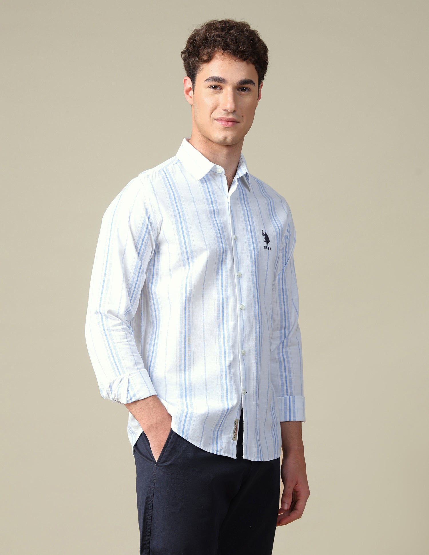 Vertical Striped Regular Fit Shirt Blue - U.S. Polo Assn. India | Large