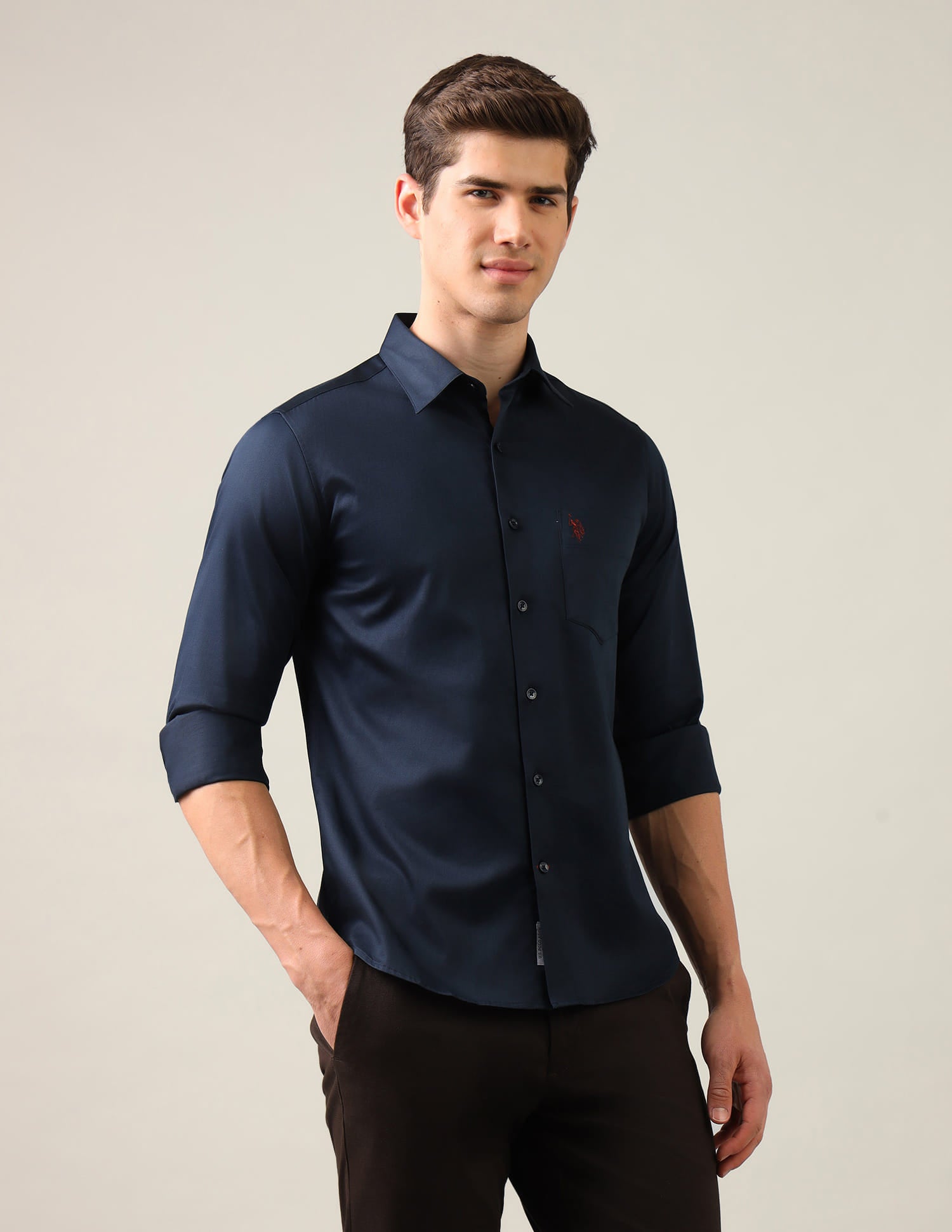 Tailored Fit Satin Shirt Blue - U.S. Polo Assn. India | Large