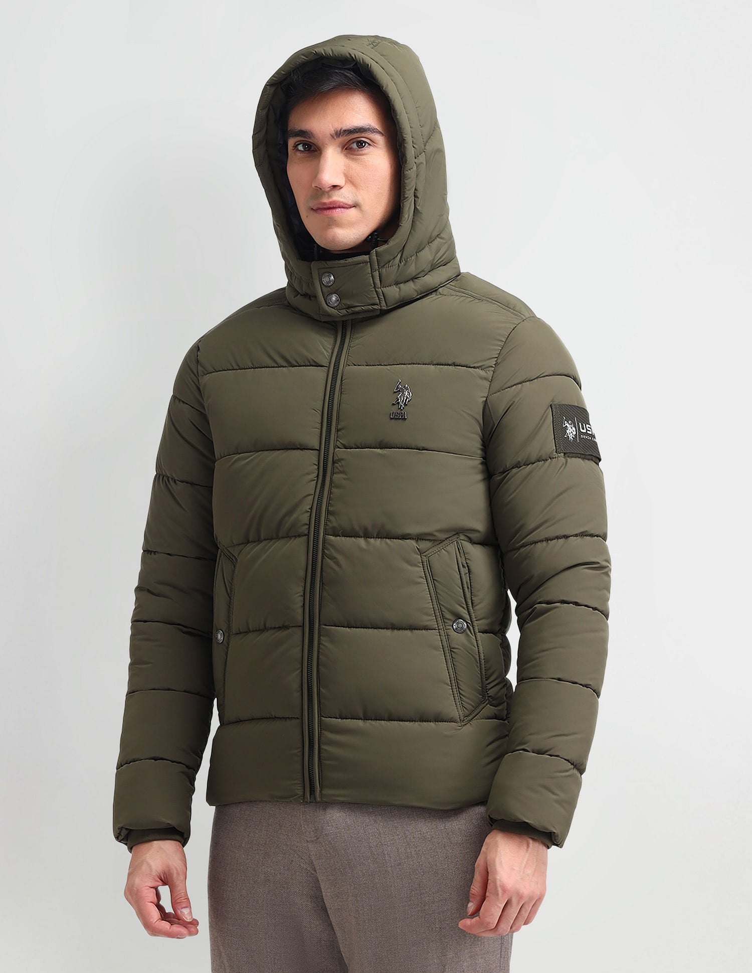 Regular Fit Solid Padded Jacket Olive - U.S. POLO ASSN. | Large