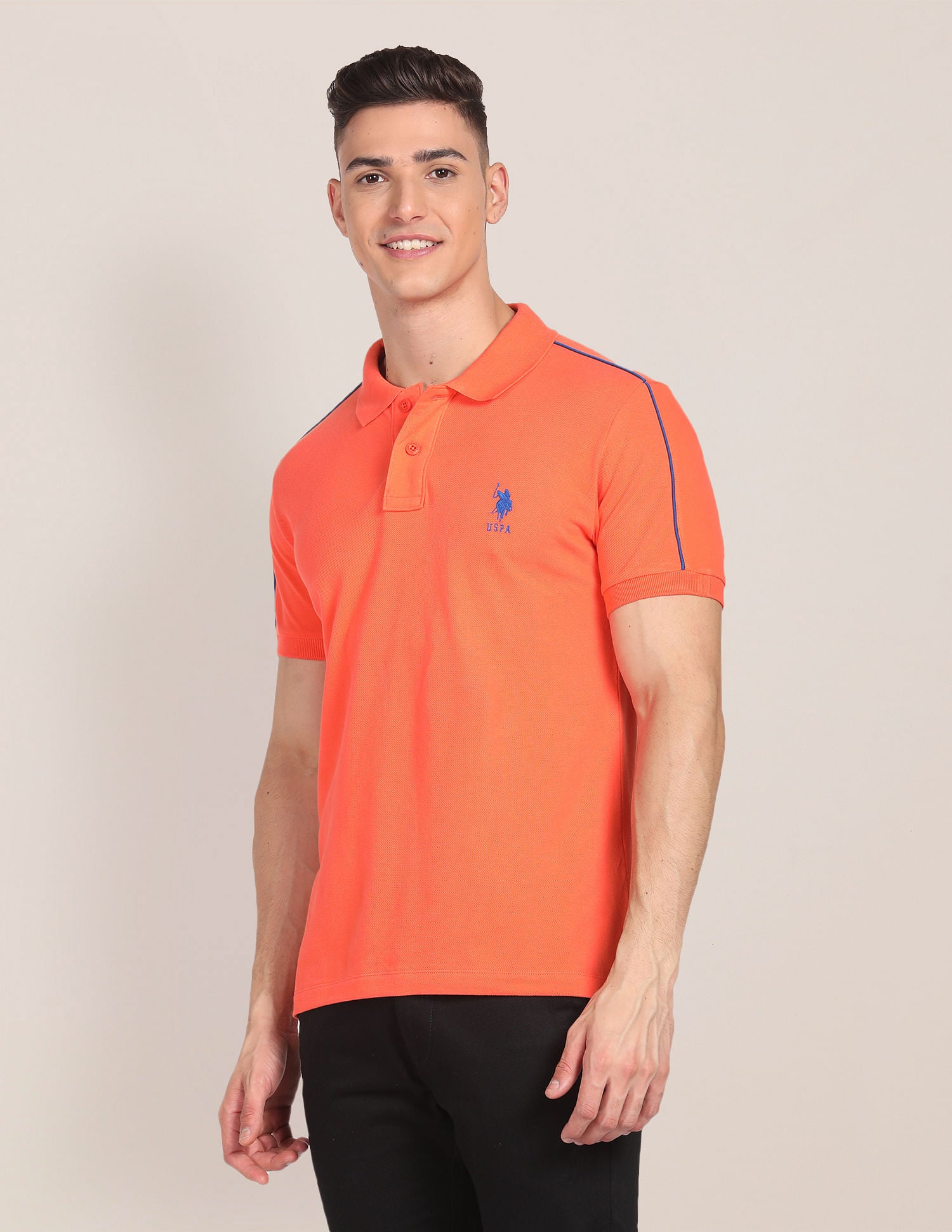 Slim Fit Solid Polo Shirt Orange - U.S. Polo Assn. India | Large