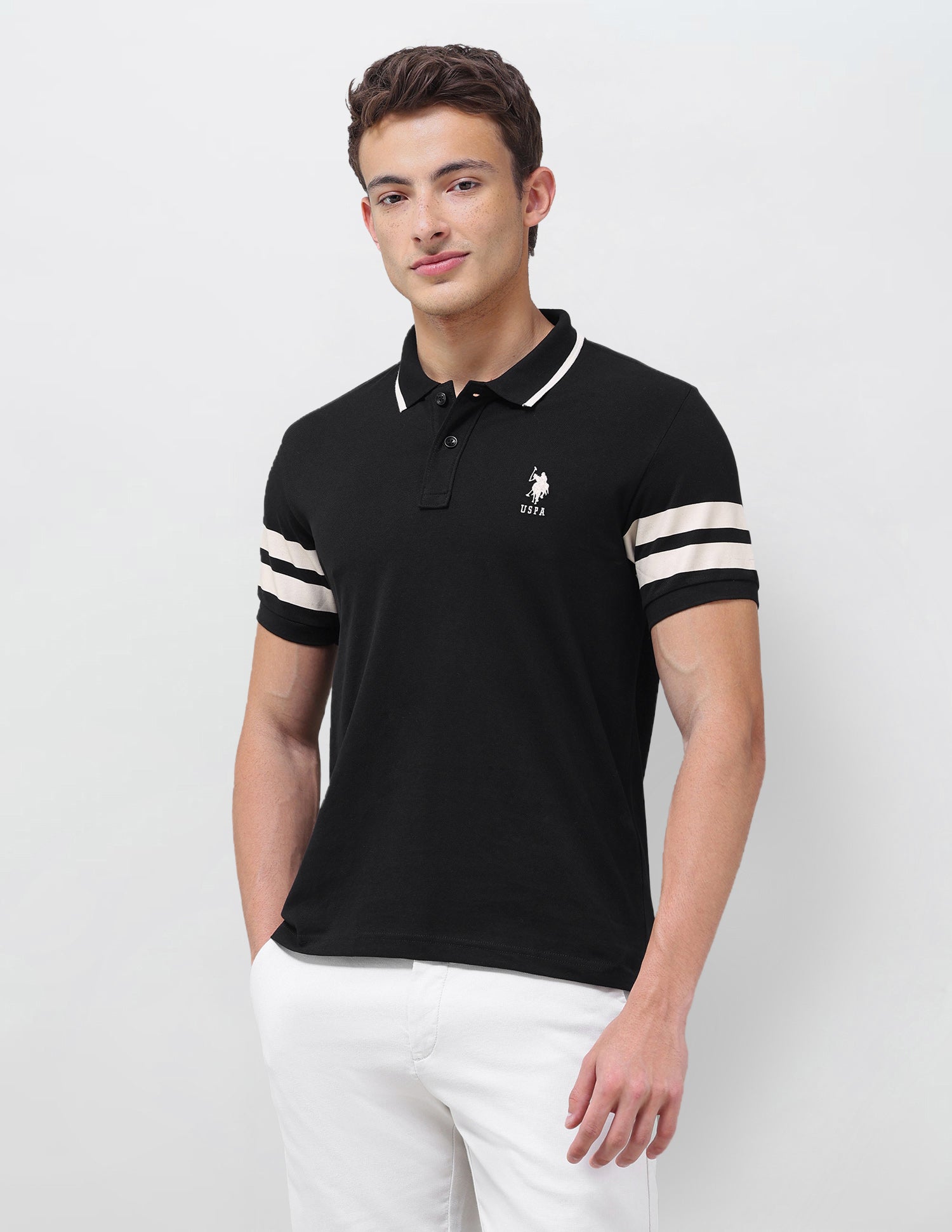 Solid Slim Fit Polo Shirt Black - U.S. Polo Assn. India | Large
