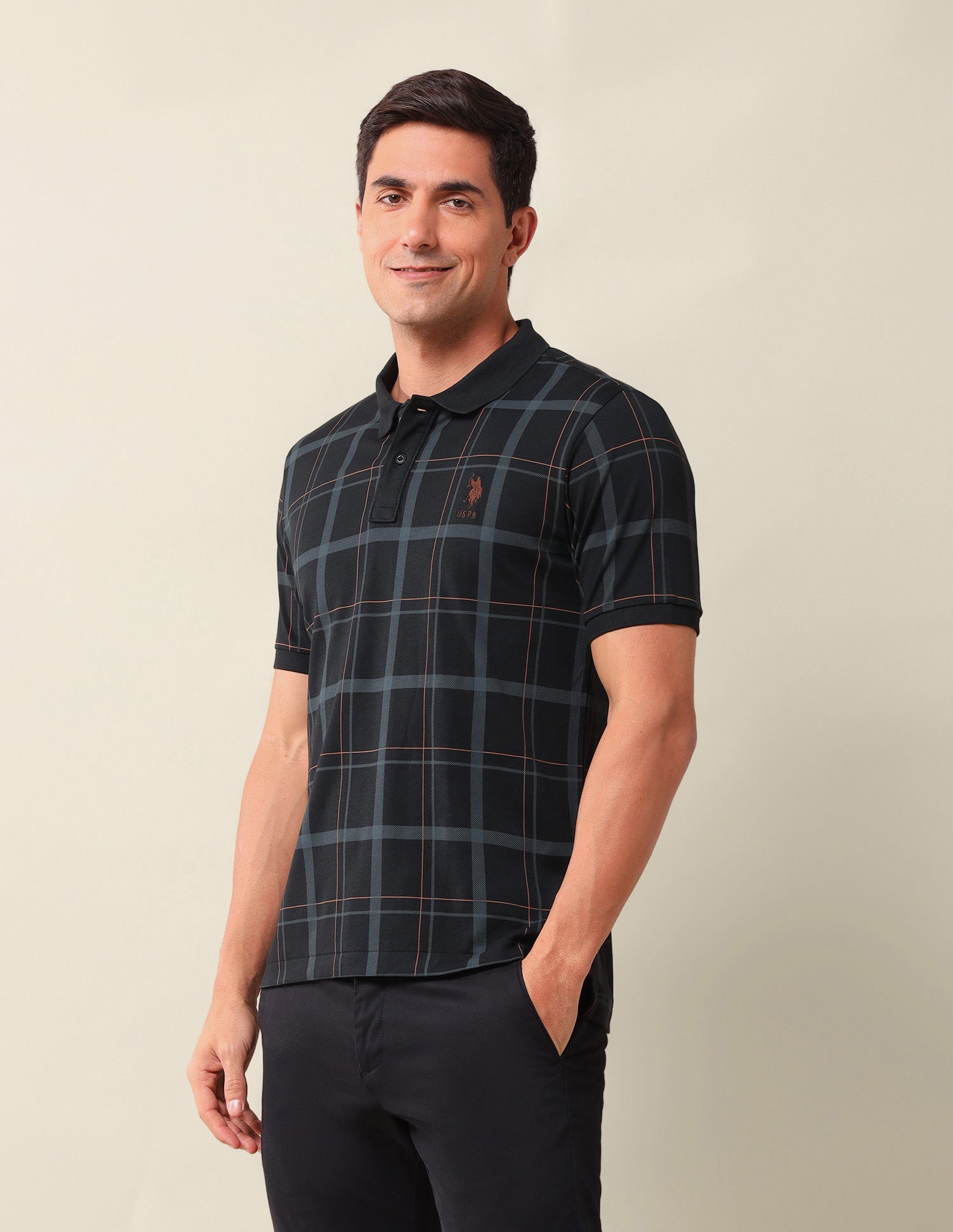 Checked Slim Fit Polo Shirt Black - U.S. Polo Assn. India | Large