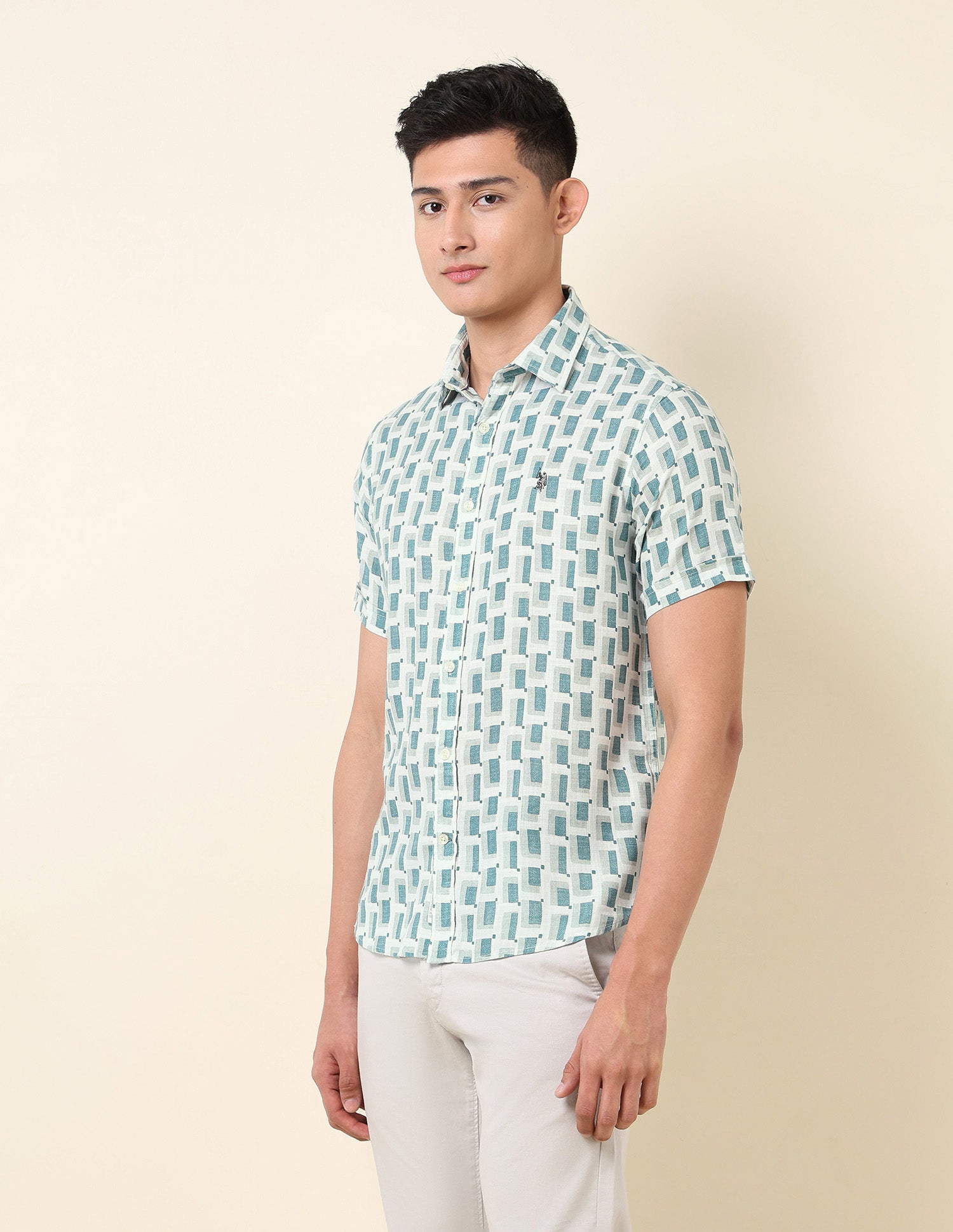 Geometric Printed Pure Cotton Shirt Green - U.S. POLO ASSN. | Large