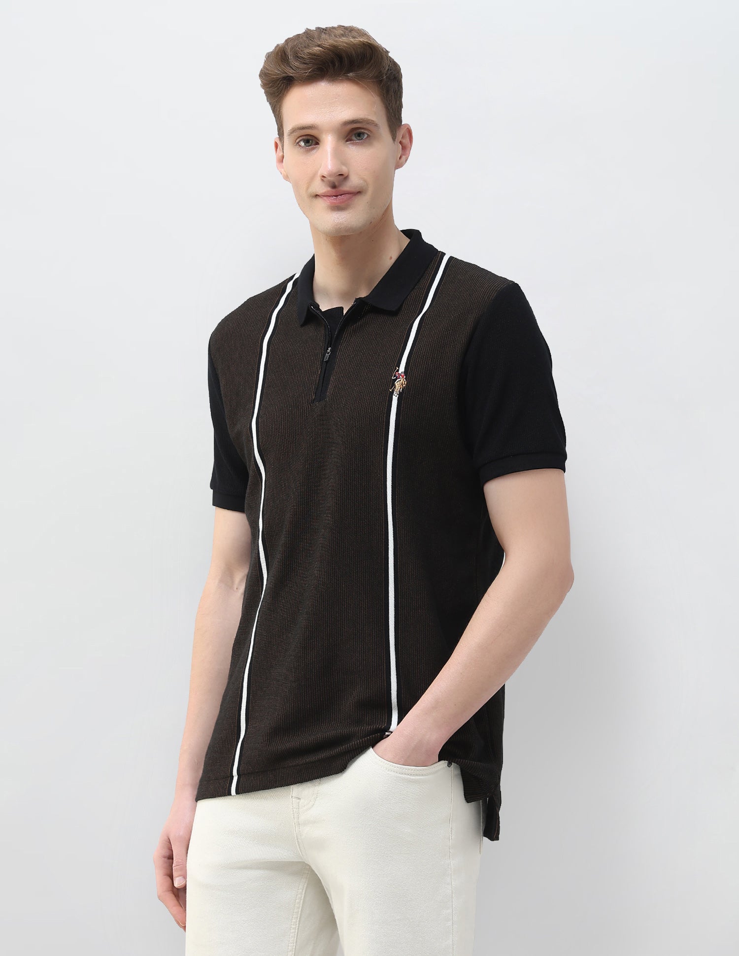 Vertical Striped Summer House Polo Shirt Black - U.S. Polo Assn. India | Large