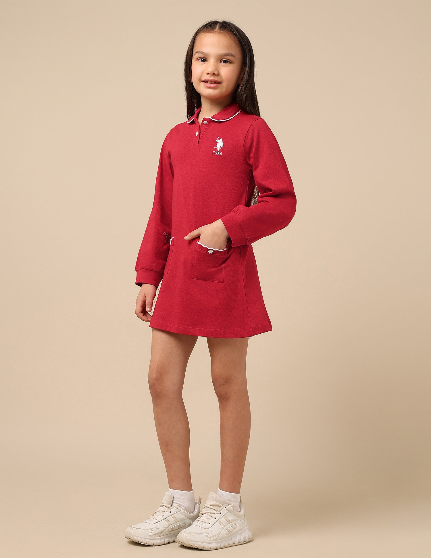 Girls Solid T-Shirt Dress Red - U.S. POLO ASSN. | Large