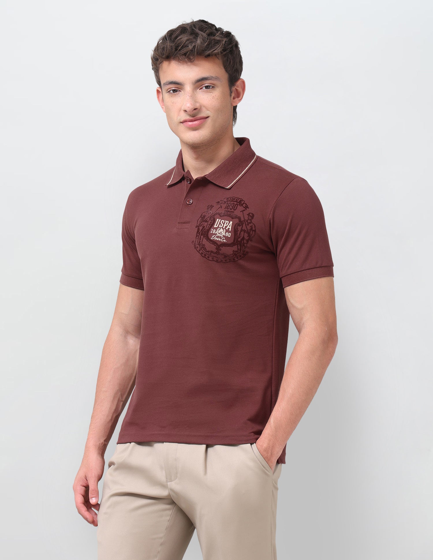 Solid Slim Fit Polo Shirt Maroon - U.S. Polo Assn. India | Large