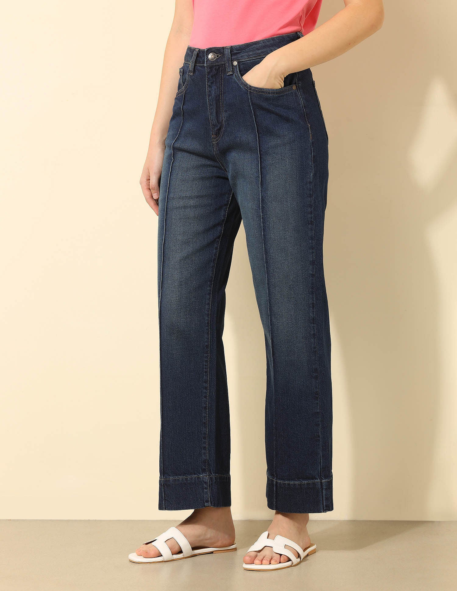High Rise Straight Fit Pintuck Jeans Dark Blue - U.S. Polo Assn. India | Large
