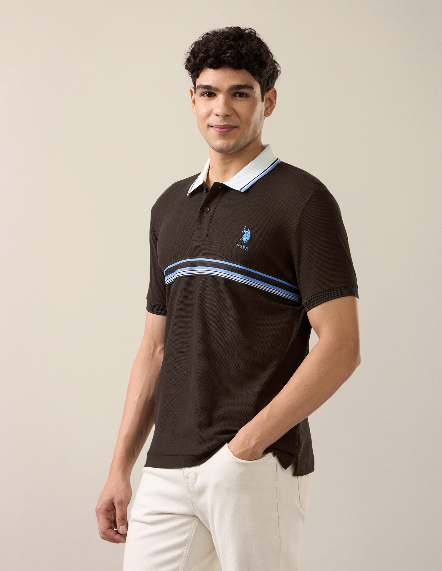 Solid Slim Fit Polo Shirt Brown - U.S. Polo Assn. India | Large