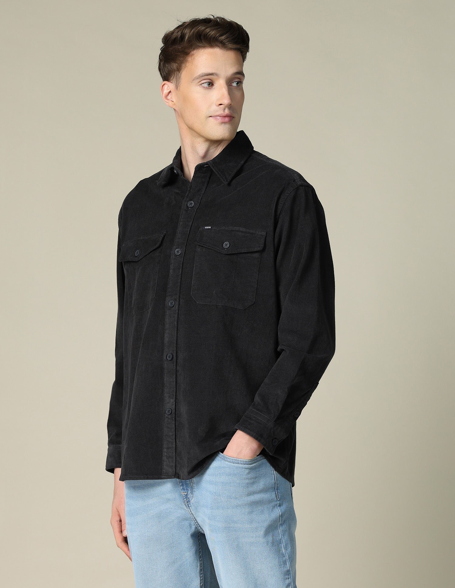 Corduroy Regular Fit Shacket Black - U.S. POLO ASSN. | Large