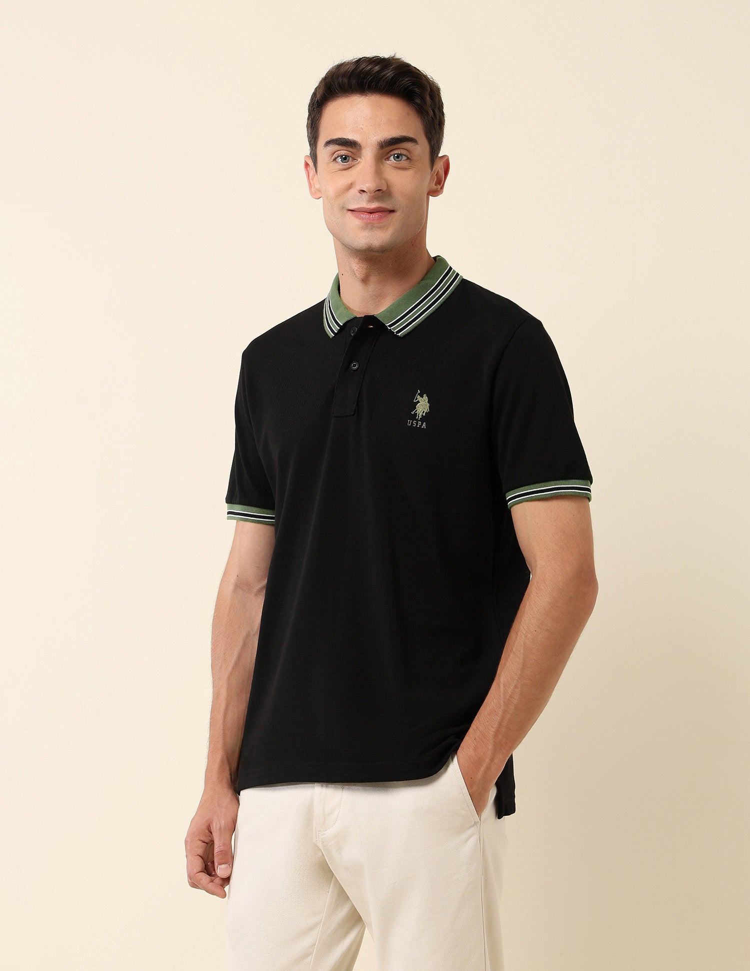 Pure Cotton Slim Fit Polo Shirt Black - U.S. Polo Assn. India | Large