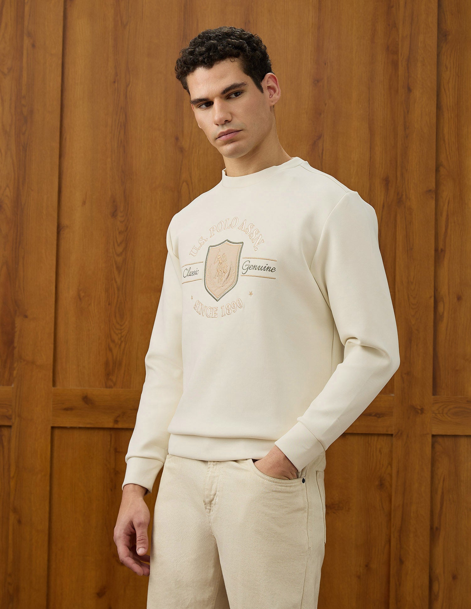 Regular Fit Equestrian Aisle Theater Sweatshirt Off White - U.S. POLO ASSN. | Large