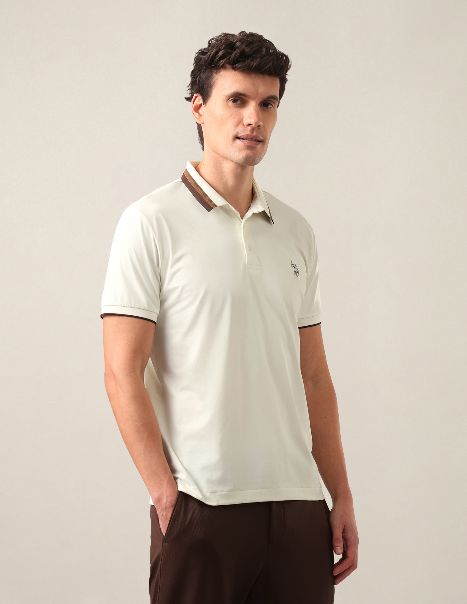 Solid Slim Fit Polo Shirt Off White - U.S. Polo Assn. India | Large