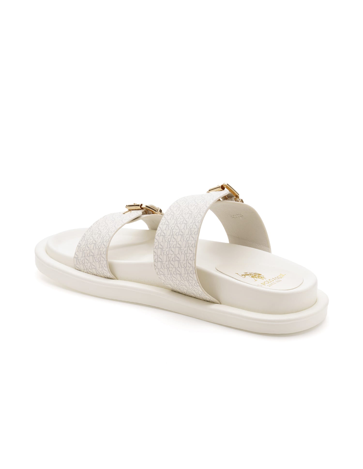 Maria Off White Monogram Print Footbed Flats White - U.S. Polo Assn. India | Large