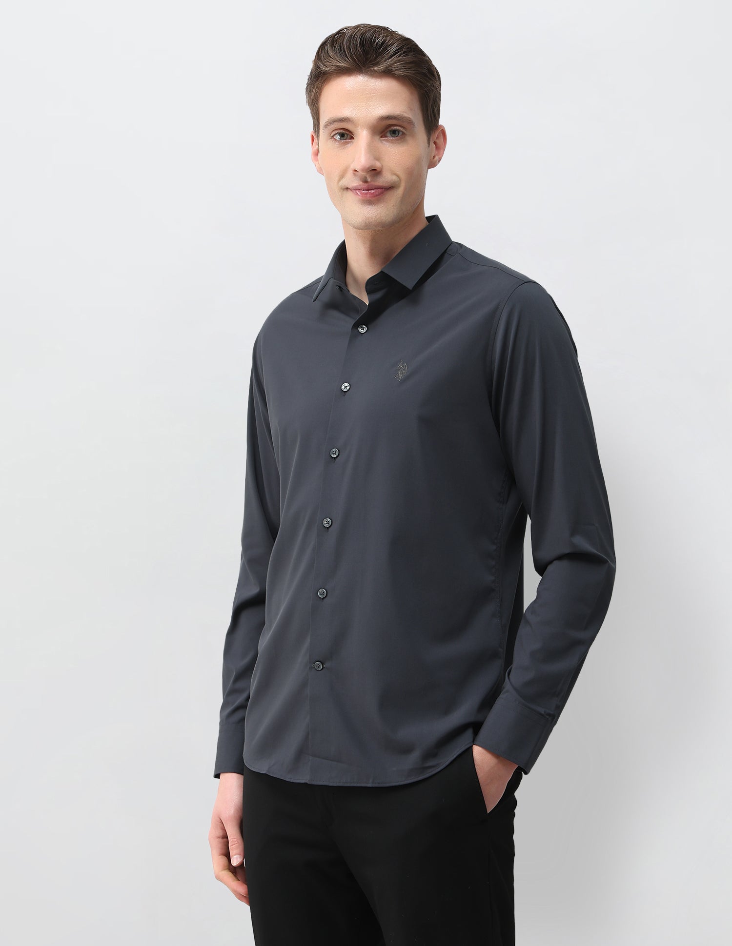 Aeris Solid Regular Fit Shirt Dark Grey - U.S. Polo Assn. India | Large