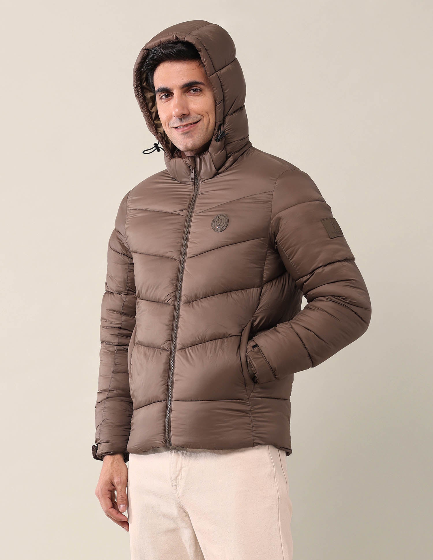 Solid Regular Fit Puffer Jacket Brown - U.S. POLO ASSN. | Large