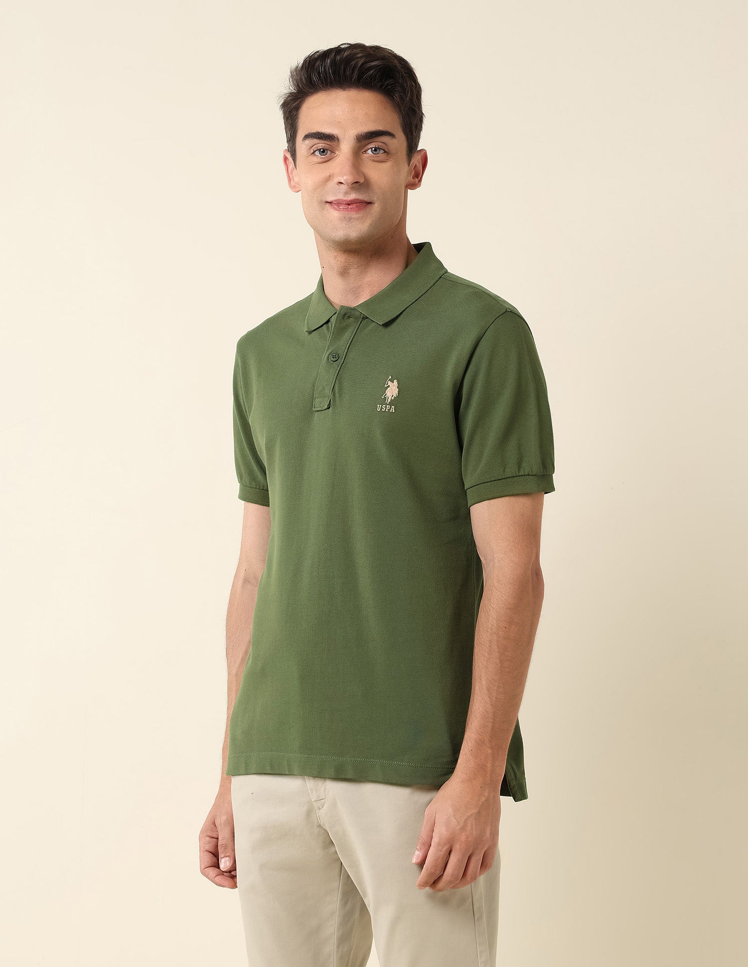 Slim Fit Pure Cotton Polo Shirt Olive - U.S. Polo Assn. India | Large