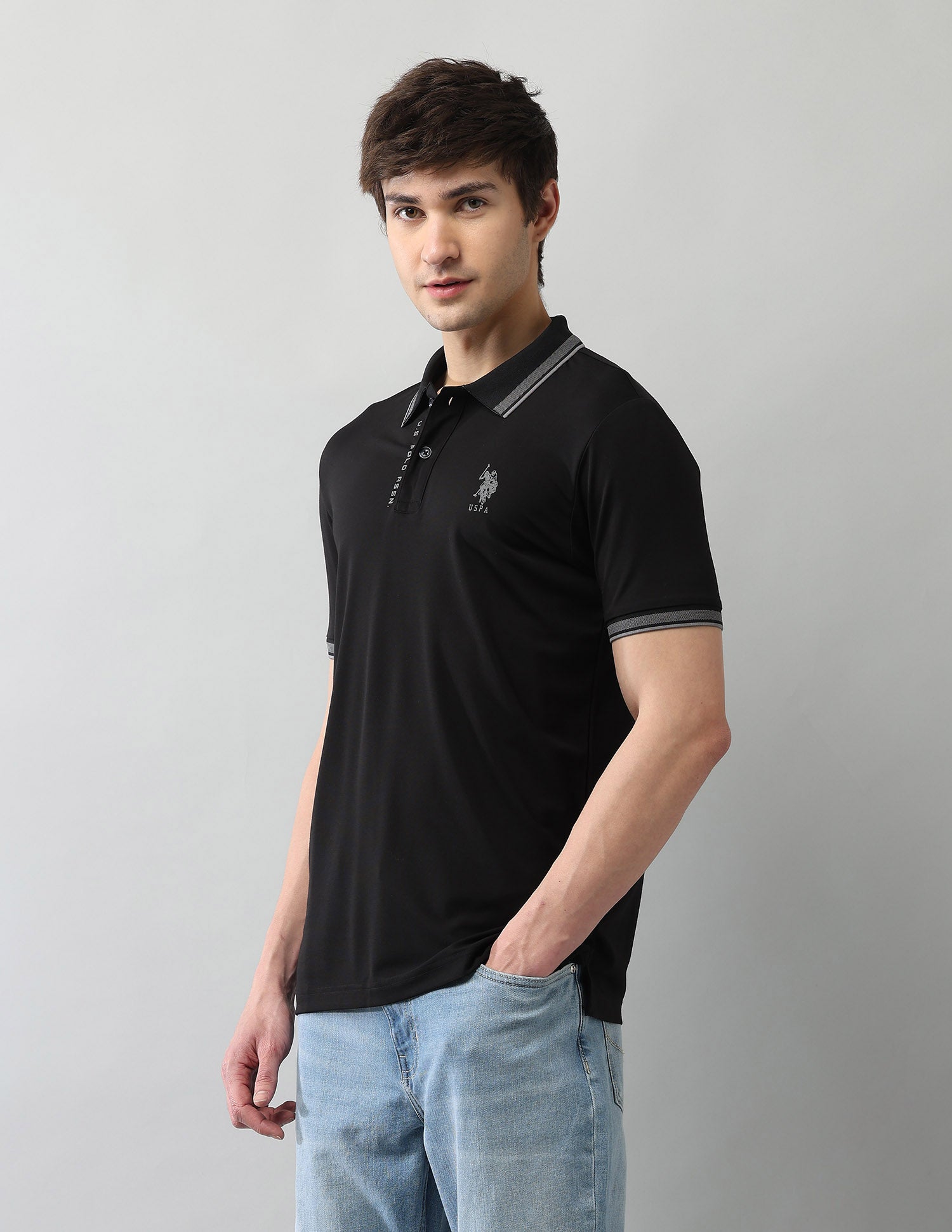 Solid Pure Cotton Black Label Polo Shirt Black - U.S. Polo Assn. India | Large