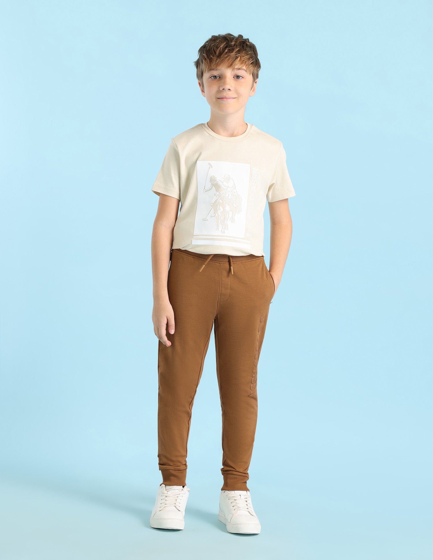 Boys Solid Pure Cotton Track Pants Brown - U.S. POLO ASSN. | Large