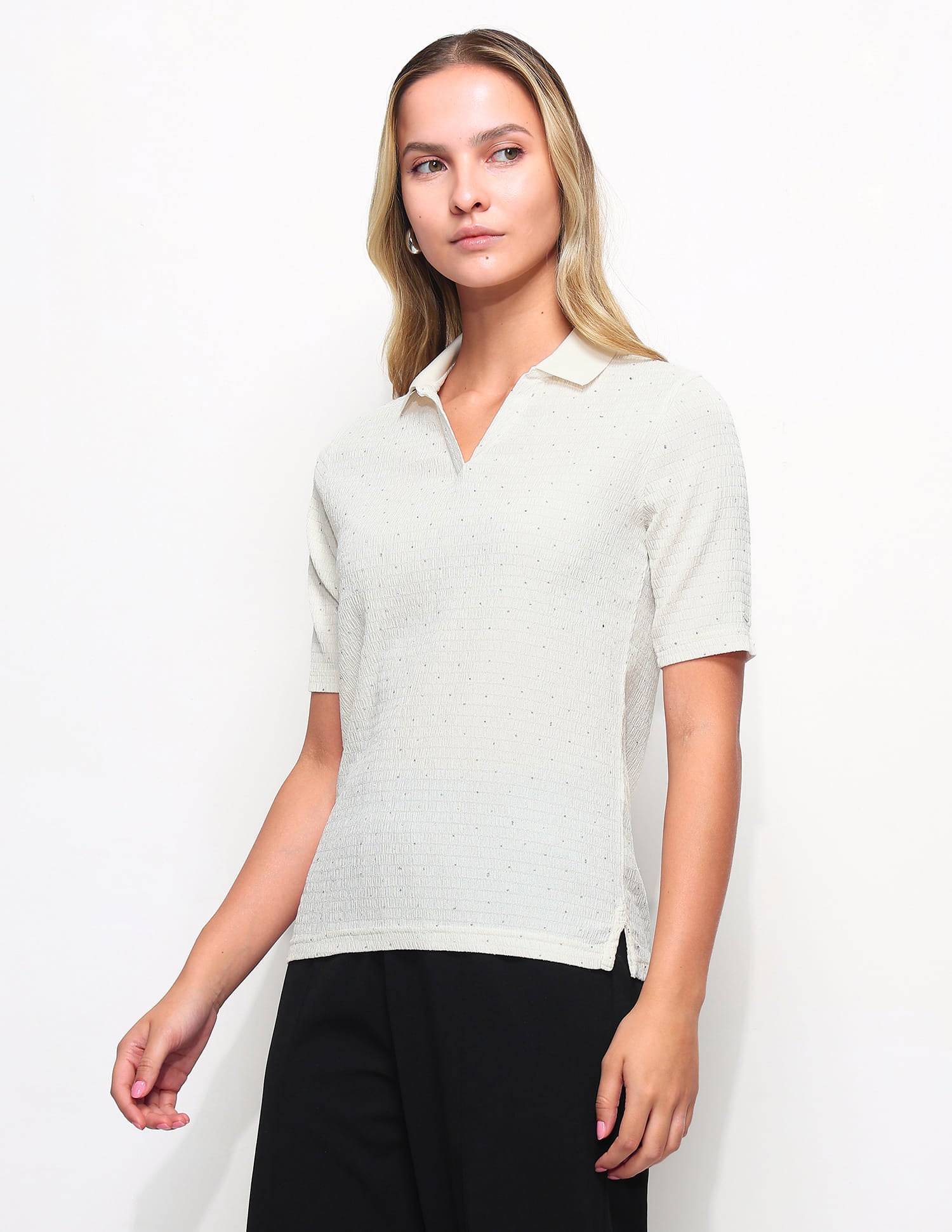 Embellished Textured Polo Shirt White - U.S. Polo Assn. India | Large