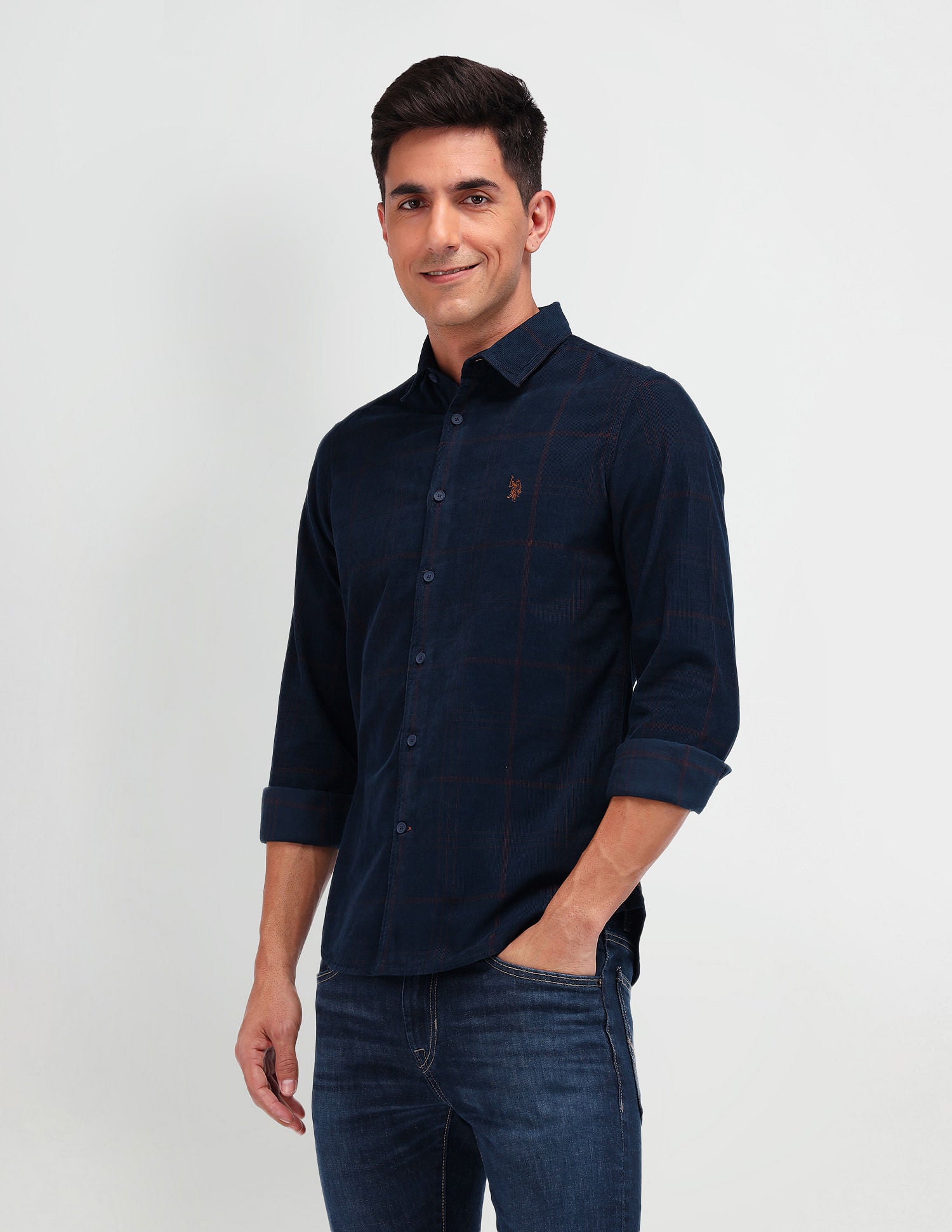 Slim Fit Corduroy Shirt Navy - U.S. Polo Assn. India | Large