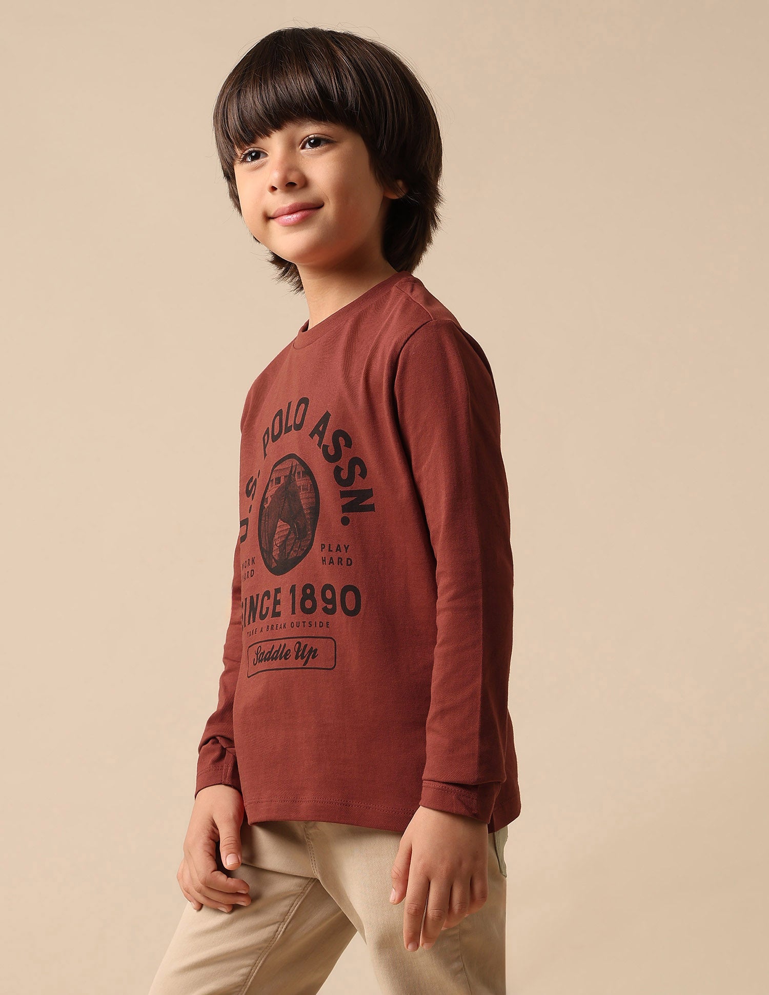 Boys Graphic Brand Printed Regular Fit T Shirt Rust - U.S. POLO ASSN. | Large