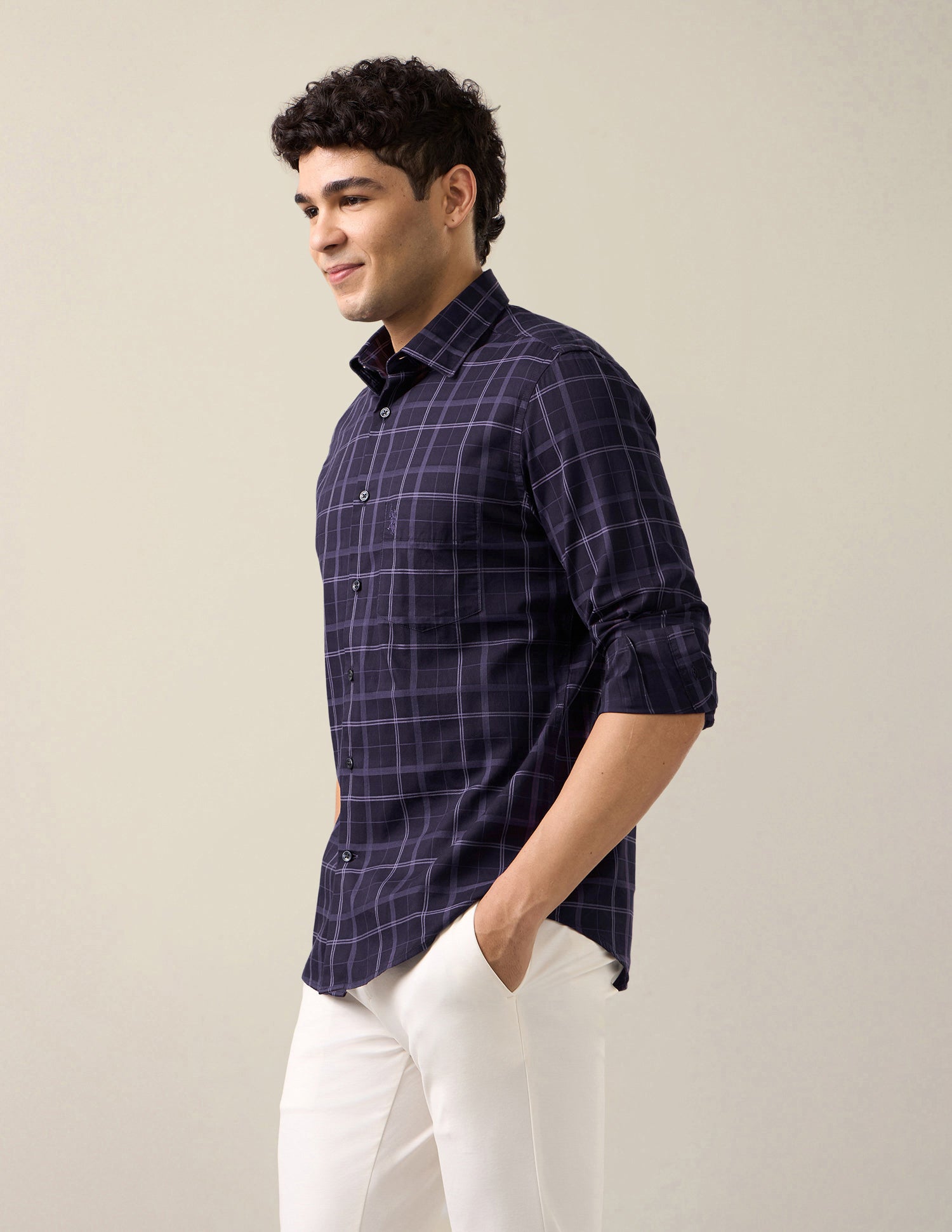 Grid Tattersall Checked Tailored Fit Shirt Purple - U.S. Polo Assn. India | Large