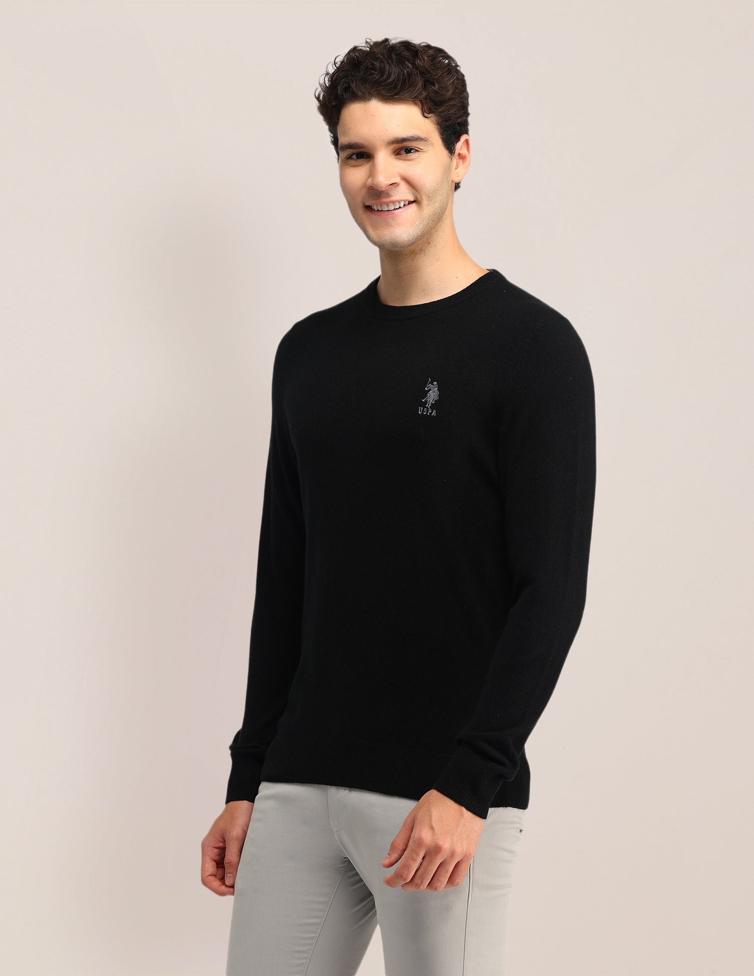 Solid Regular Fit Sweater Black - U.S. Polo Assn. India | Large